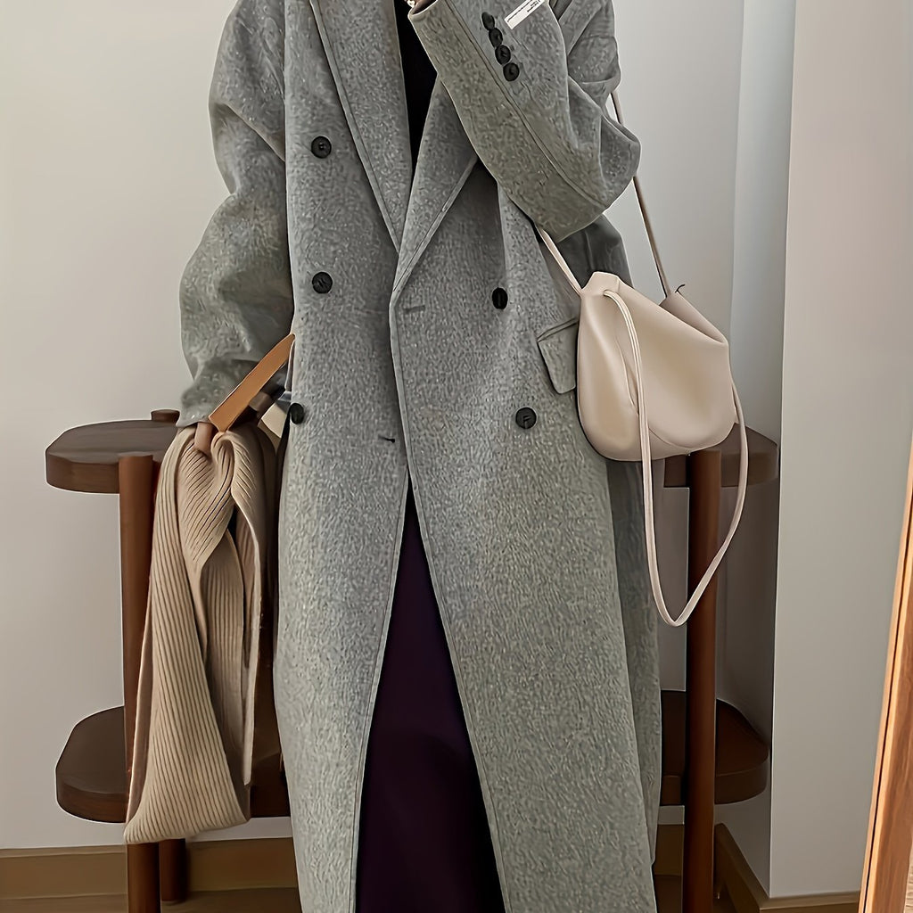 Autumn\Winter Casual Double-Breasted Over-the-Knee Long Coat, Seasonal Fashion, Autumn Coat, Classic Style, Elegant Design, Structured Fit, Nonstretch Fabric, Outerwear Piece, Kneelength Jacket, Daily Wear, Fashion Lovers