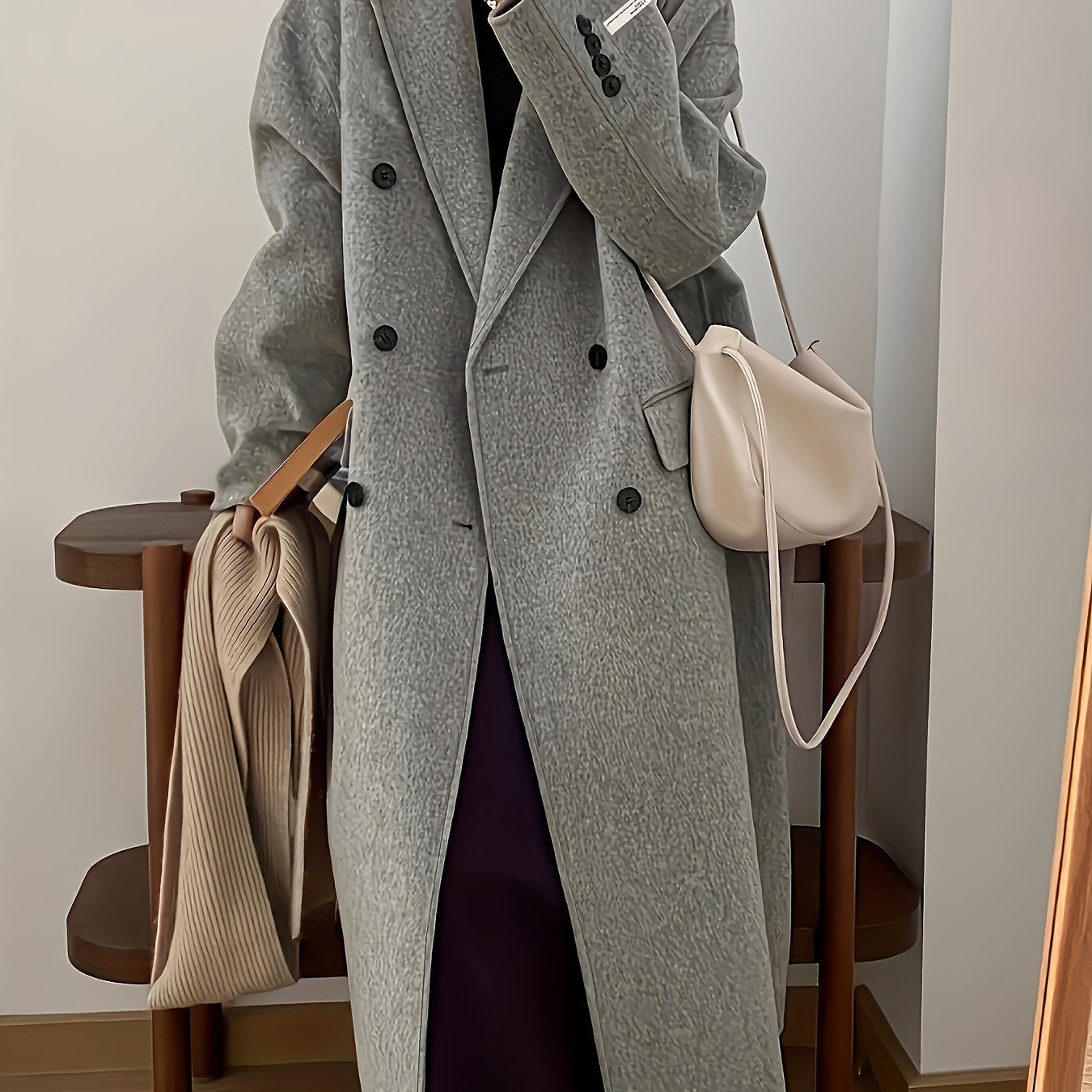 Autumn\Winter Casual Double-Breasted Over-the-Knee Long Coat, Seasonal Fashion, Autumn Coat, Classic Style, Elegant Design, Structured Fit, Nonstretch Fabric, Outerwear Piece, Kneelength Jacket, Daily Wear, Fashion Lovers