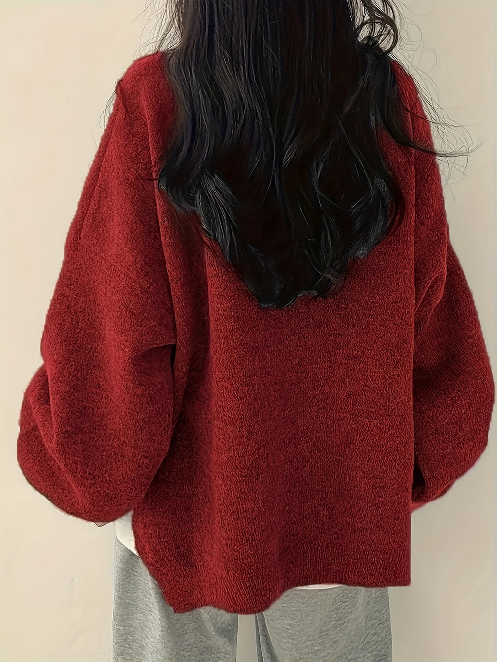 Women'S Casual Crew Neck Sweater with Side Slit - Soft Red Pullover, Long Sleeve, All-Season Comfort, Casual Wear | Side Slit Sweater | Construction, Sweater Dress