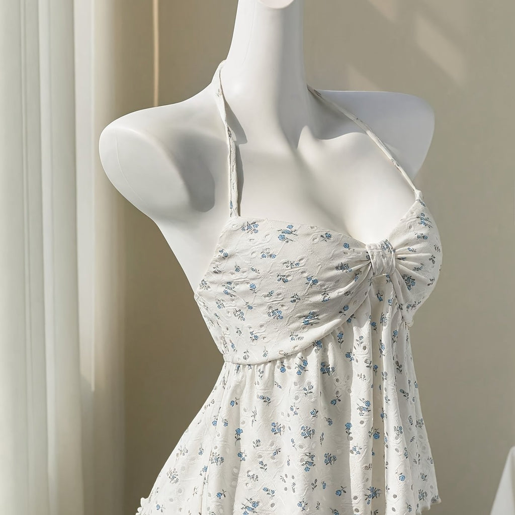 Spring-Summer Floral Cutout V-Neck Sexy Backless Sleeveless Crop Top
