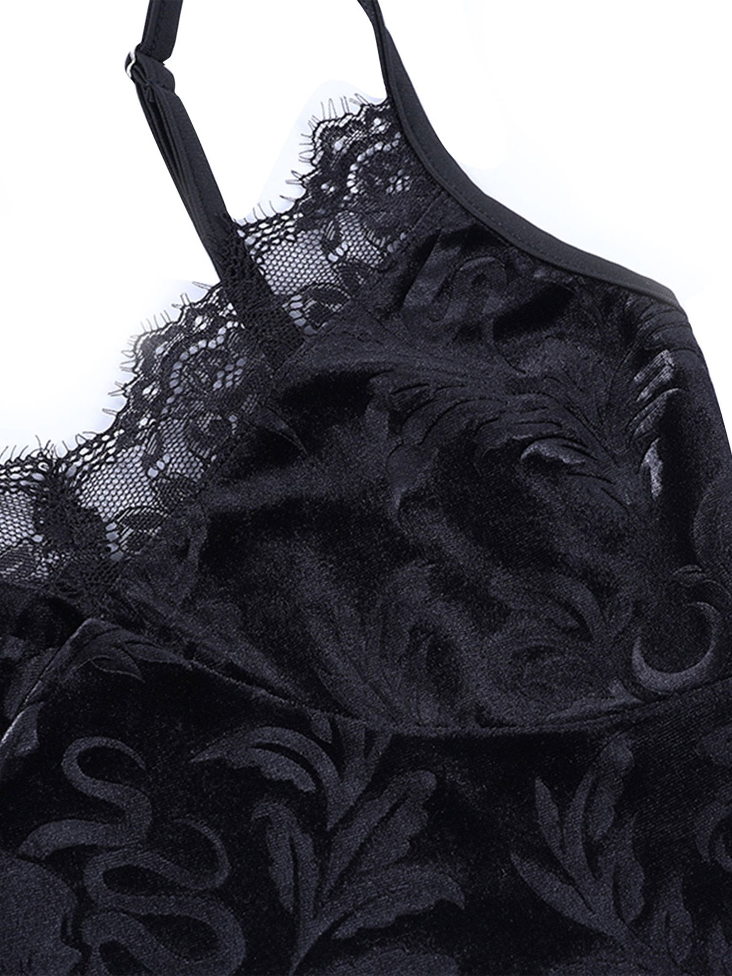1pc Y2K Style Women'S Floral Lace Trim V-Neck Sleeveless Crop Top - Polyester Knit Fabric Gothic Camisole Tank for Summer - Contrast Lace Slingback Cami for Casual and Clubwear