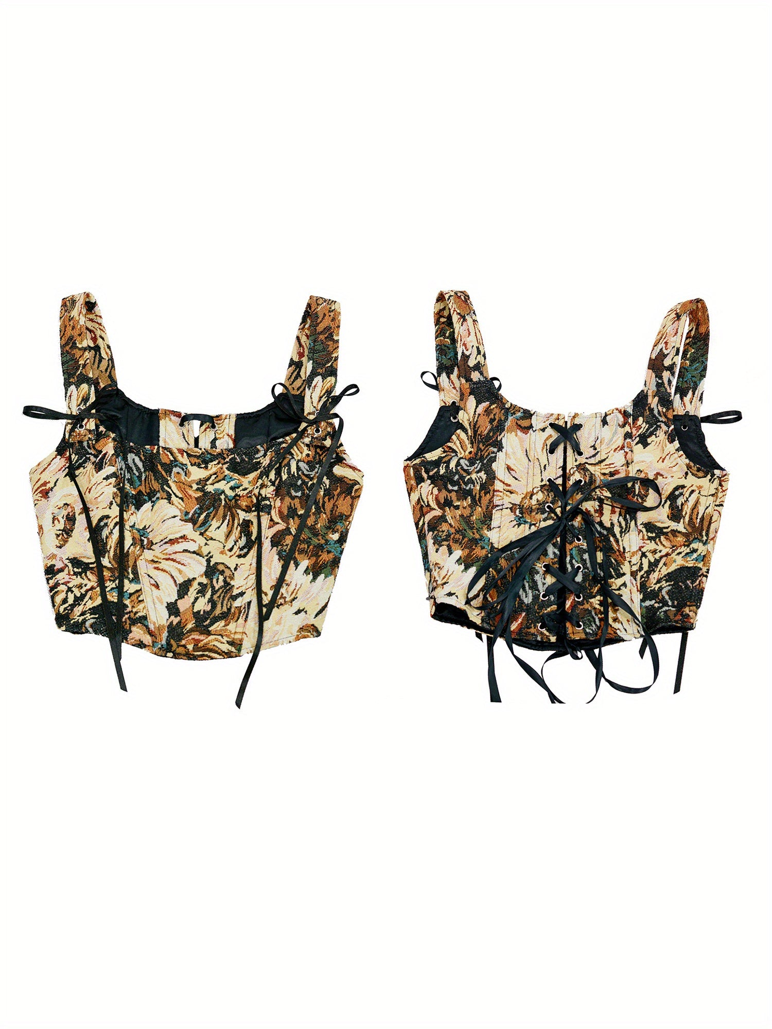 1pc Elegant Off-Shoulder Corset Tank Top for Women - Polyester Knit Fabric, All-Season Floral Slingback Vest with Tie Back Detail, Casual Summer Streetwear