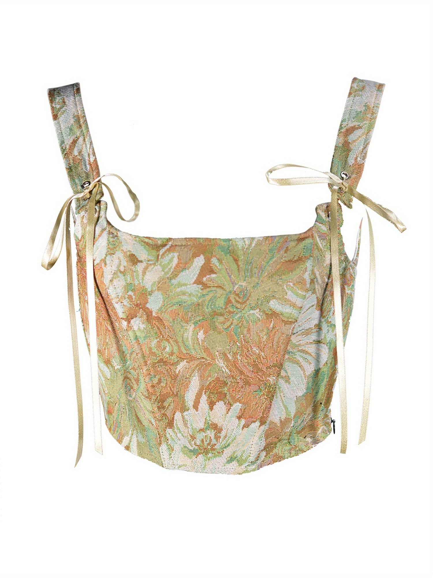 1pc Elegant Off-Shoulder Corset Tank Top for Women - Polyester Knit Fabric, All-Season Floral Slingback Vest with Tie Back Detail, Casual Summer Streetwear