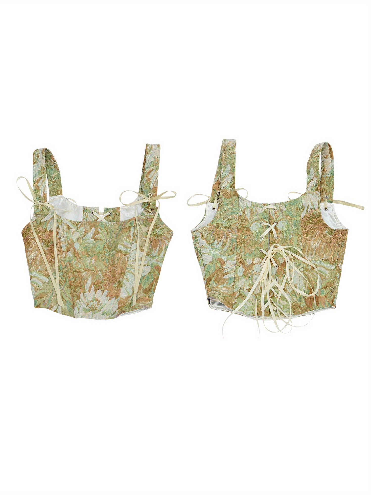 1pc Elegant Off-Shoulder Corset Tank Top for Women - Polyester Knit Fabric, All-Season Floral Slingback Vest with Tie Back Detail, Casual Summer Streetwear