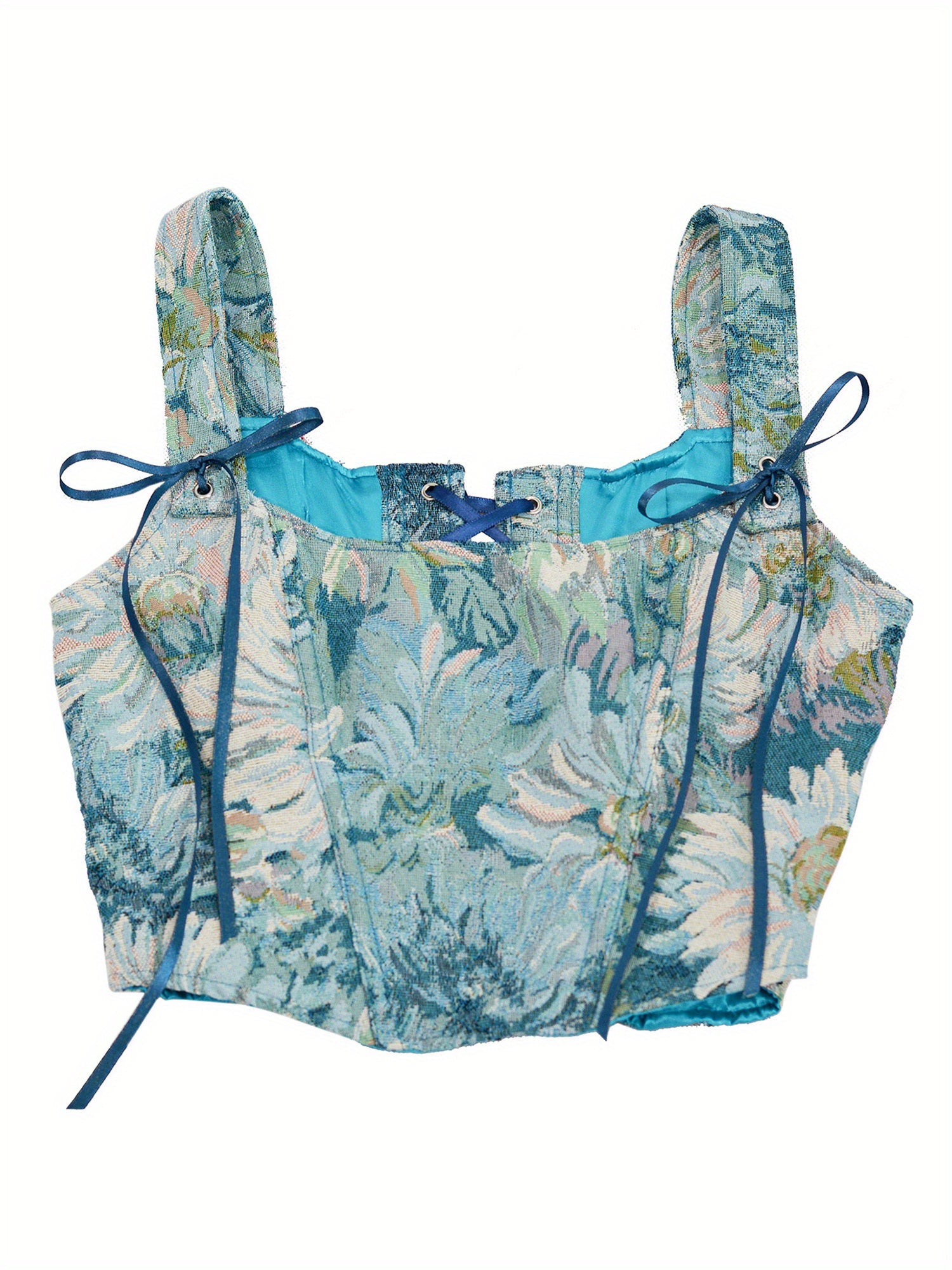 1pc Elegant Off-Shoulder Corset Tank Top for Women - Polyester Knit Fabric, All-Season Floral Slingback Vest with Tie Back Detail, Casual Summer Streetwear