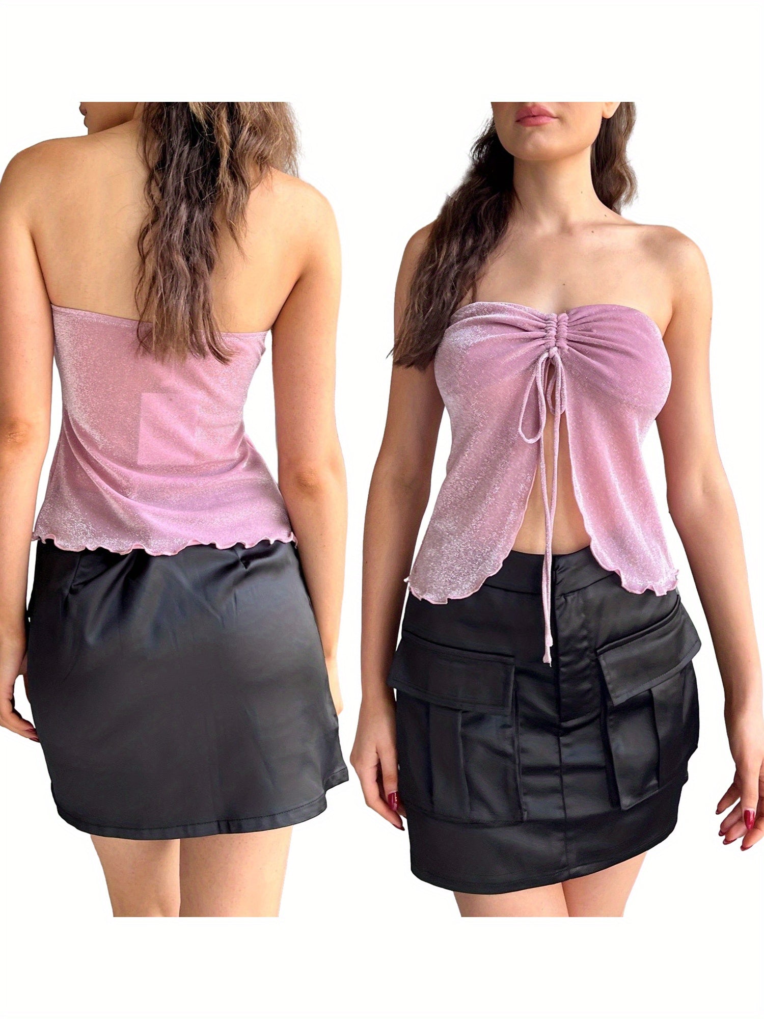 Women'S Summer Off-Shoulder Tie-Up Bandeau Top - Sleeveless Solid Color Low-Cut Casual Chic Blouse for Casual Attire, Ladies Blouses
