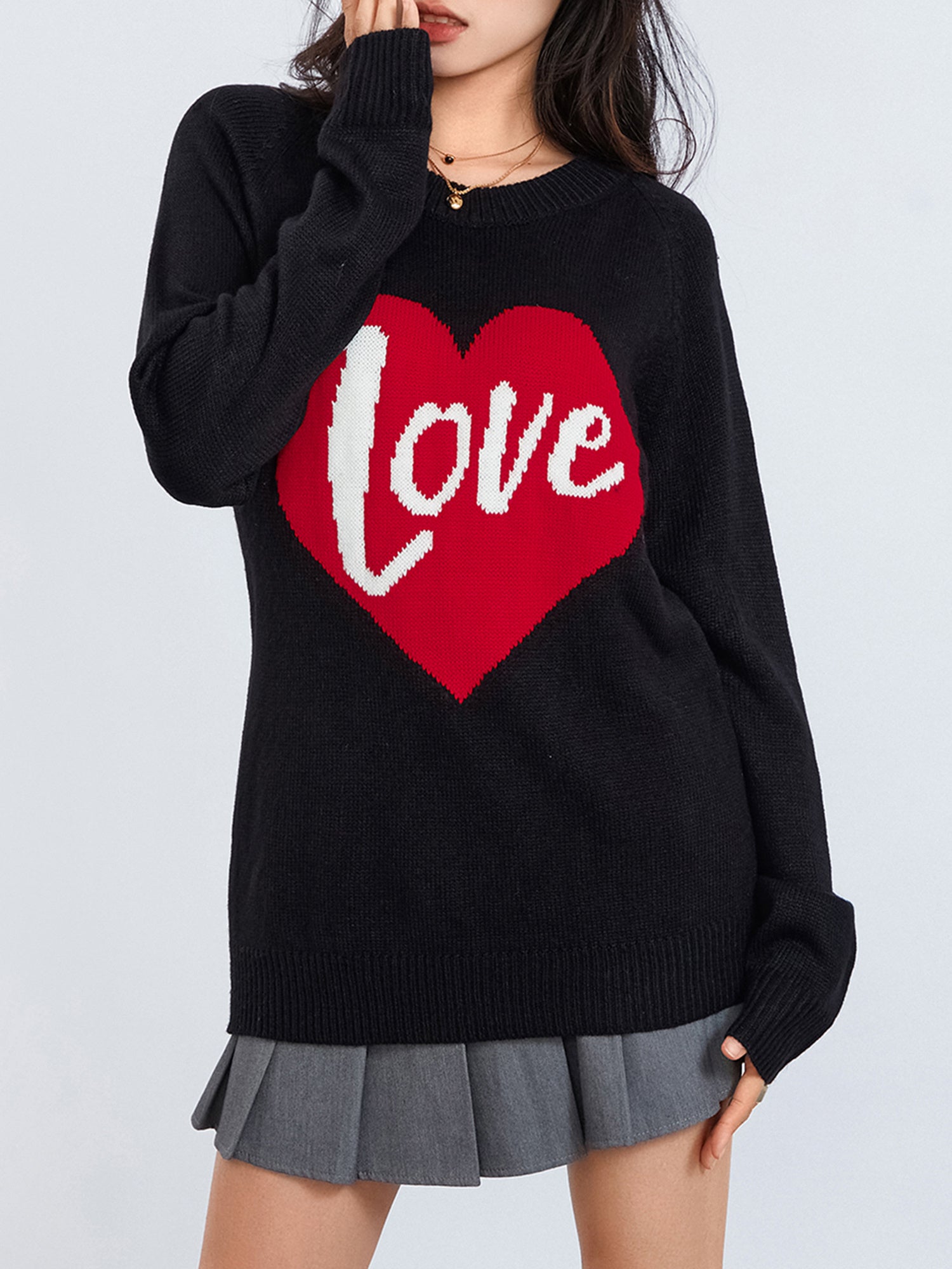 1pc Vintage Style Women'S Knit Sweater with Heart-Shaped \