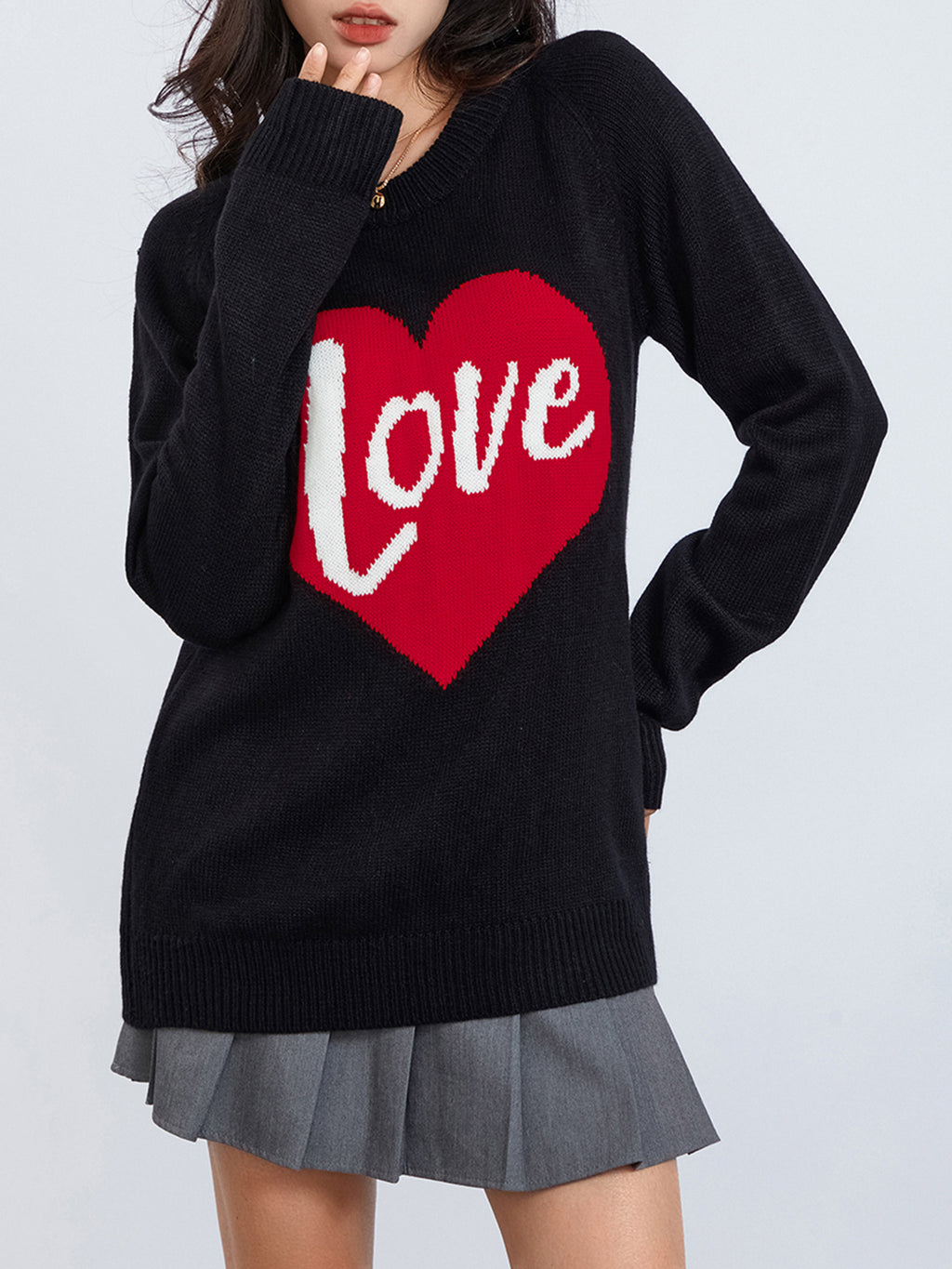 1pc Vintage Style Women'S Knit Sweater with Heart-Shaped \