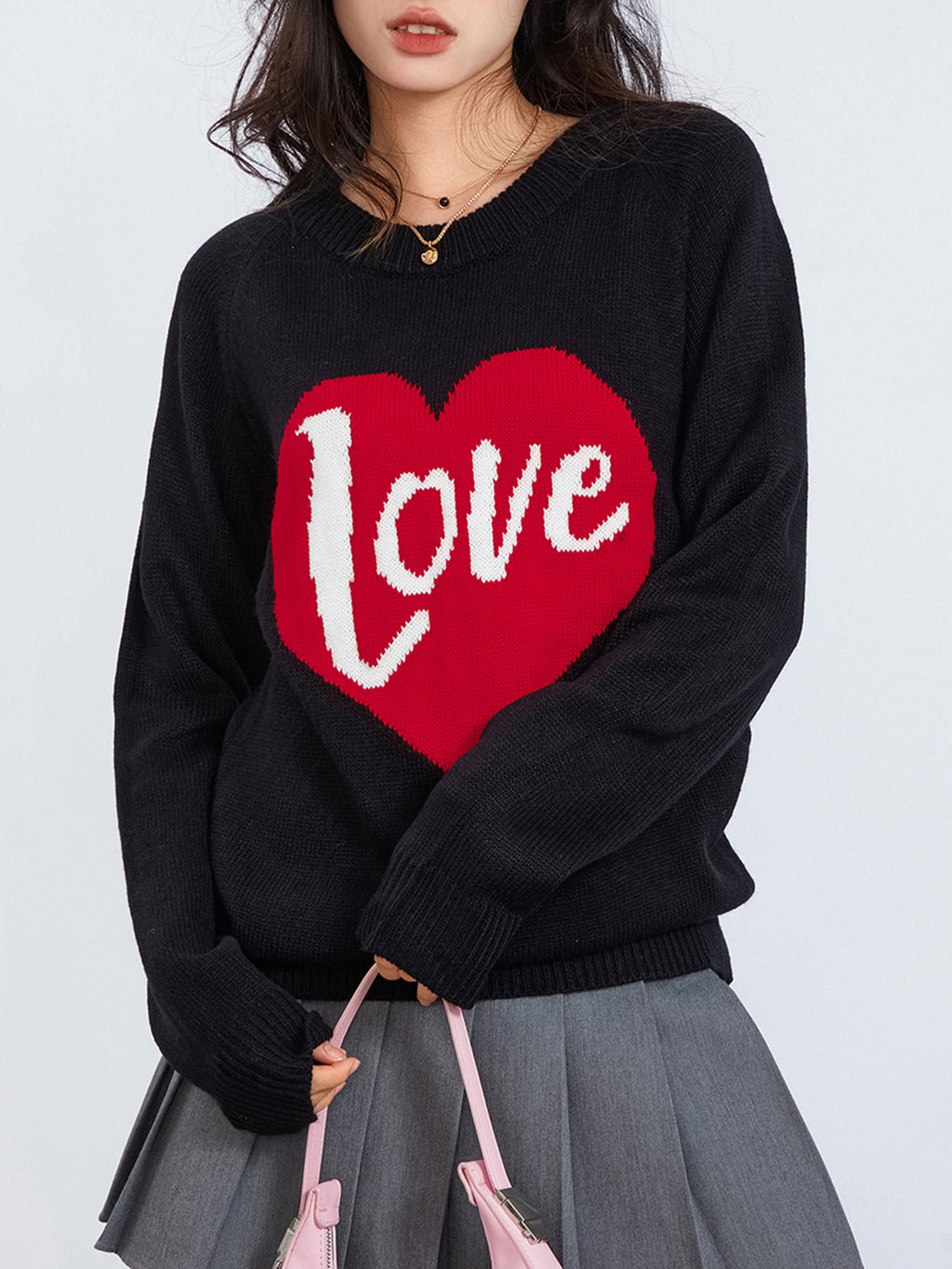 1pc Vintage Style Women'S Knit Sweater with Heart-Shaped \