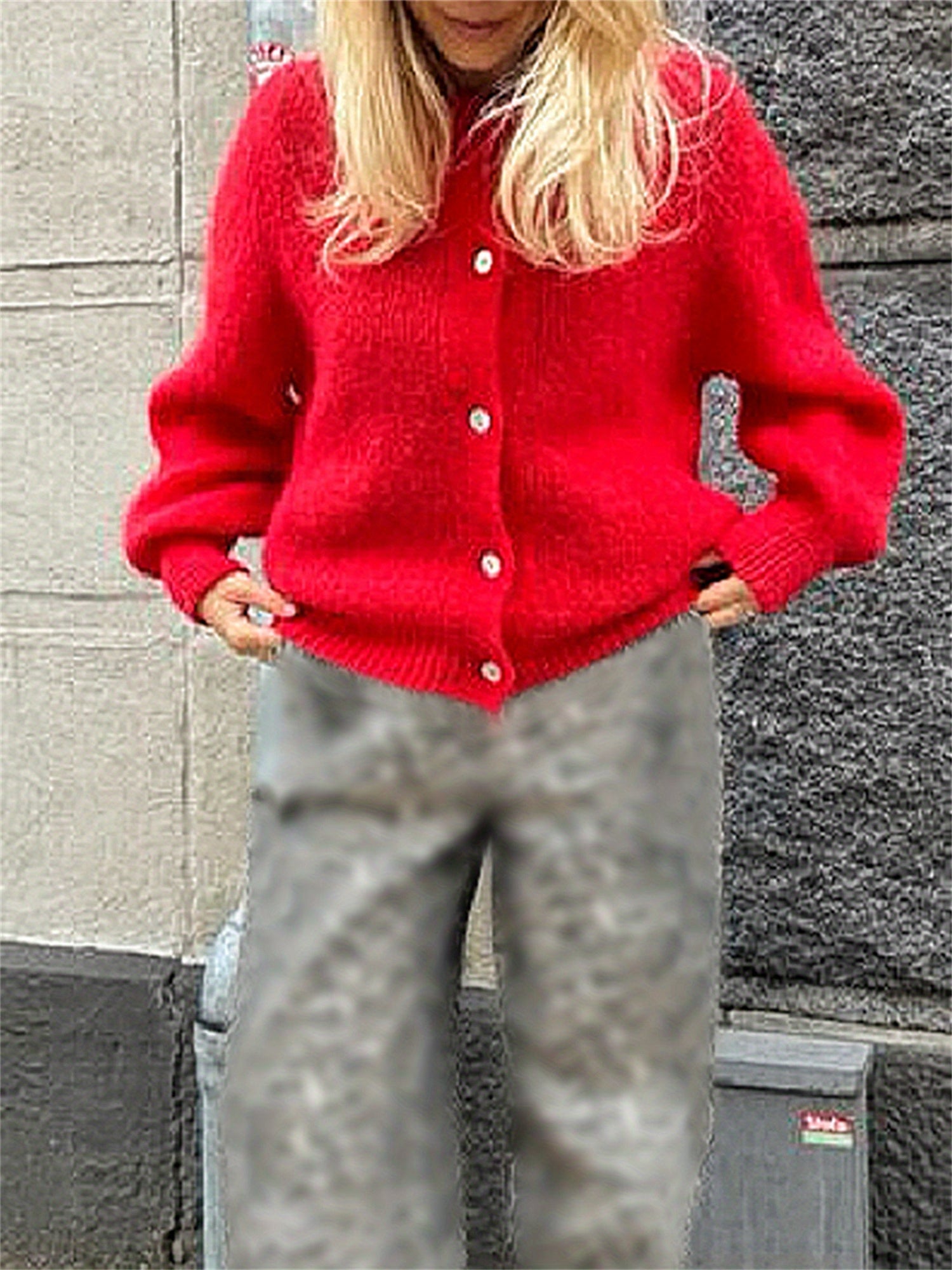 Women'S Solid Color Cardigan Fuzzy Long Sleeve Button Sweater Soft Knit Tops Outerwear