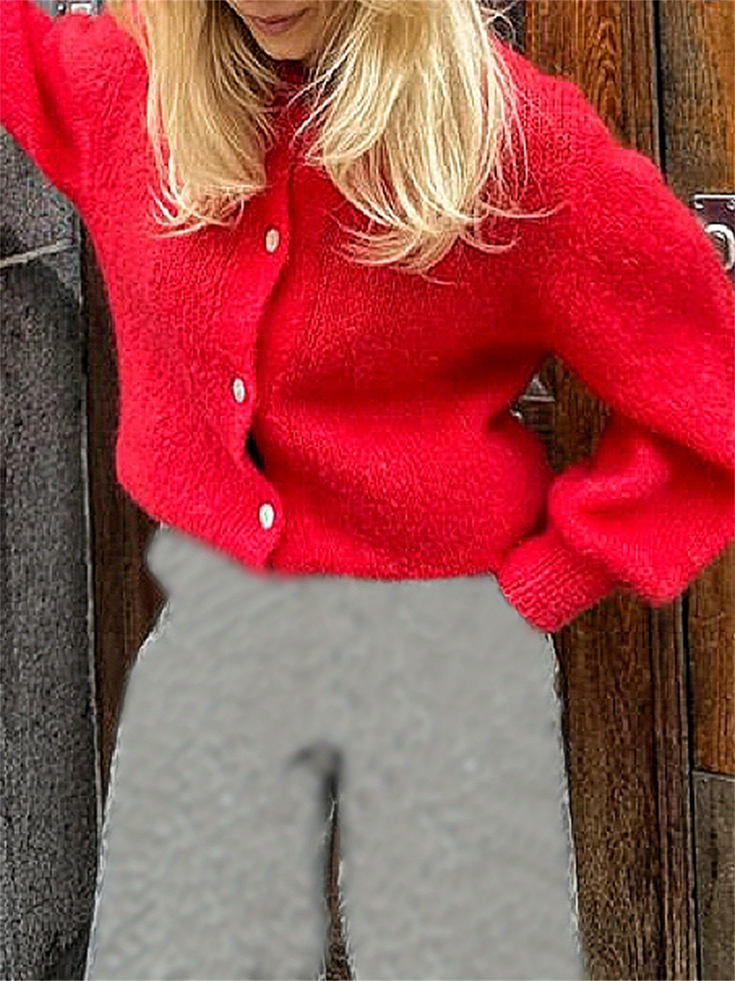 Women'S Solid Color Cardigan Fuzzy Long Sleeve Button Sweater Soft Knit Tops Outerwear