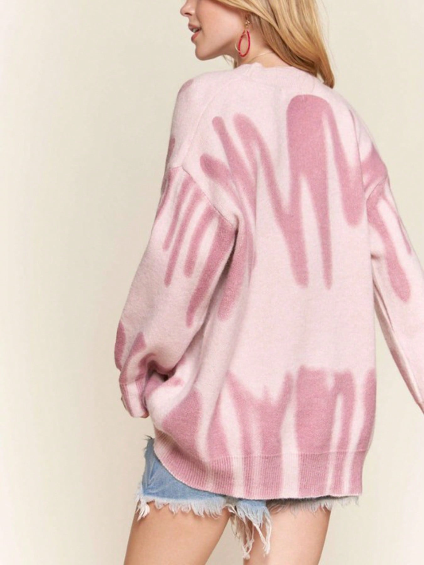 Womens Casual Pullover Sweater Chic Oversized Tie Dye Design Knit Top Fashion Loose Fit Round Neck Long Balloon Sleeve Fashion Street Style Pink Ombre Pattern Fall Winter Daily Wear