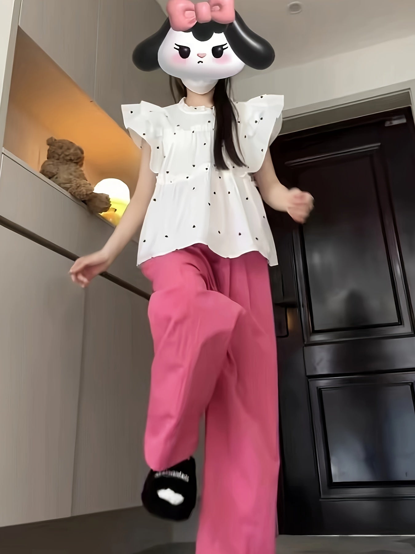 White Polka Dot Top with Layered Design, Youthful and Beautiful, Cute Sleeve Flare, Fashionable and Versatile Women's T-shirt
