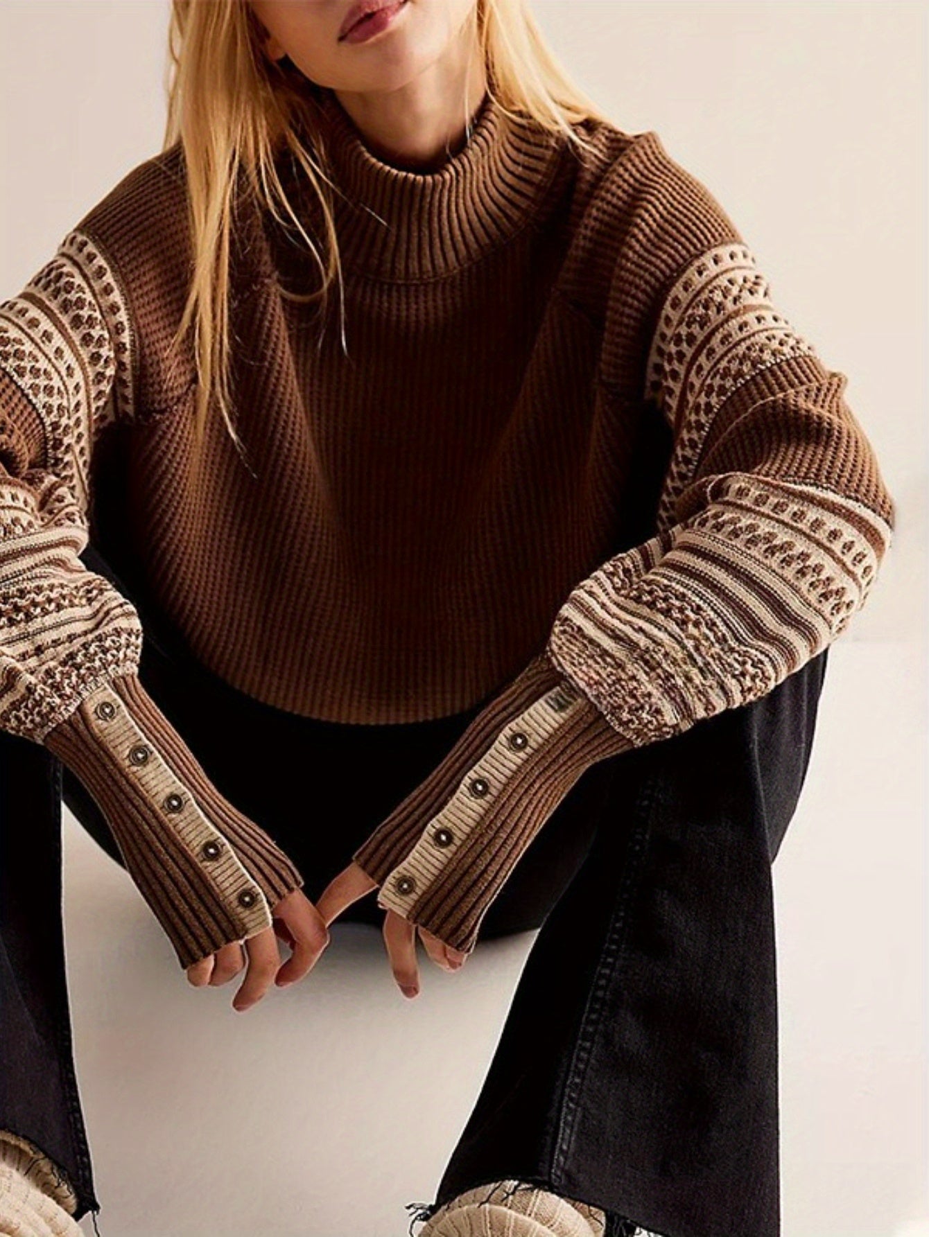 Women'S Color-Blocked Striped Sweater - Semi-High Neck Loose Fit Pullover with Ribbed Cuffs, All-Season Casual & Commuting Top, European-American Style H-Line Silhouette, Cute Sweater, Commuting Attire, Colorblock Design, Textured Fabric