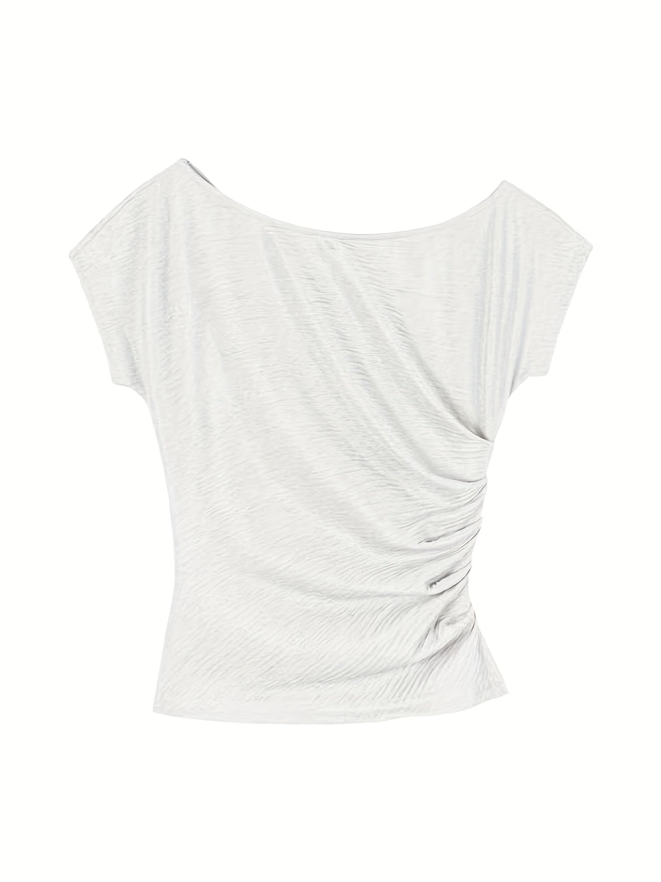 Women'S Off-Shoulder Ribbed Top - Y2K Style, Slim Fit, Short Sleeve, Solid Color, Lightweight & Breathable for Spring\u002FSummer Casual Wear, Spring Summer Apparel | Y2K Fashion | Glossy Texture