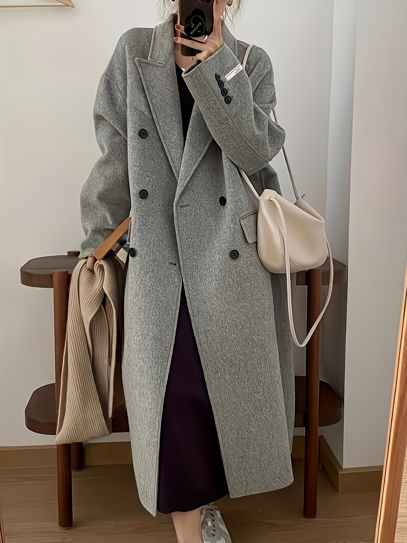 Autumn\Winter Casual Double-Breasted Over-the-Knee Long Coat, Seasonal Fashion, Autumn Coat, Classic Style, Elegant Design, Structured Fit, Nonstretch Fabric, Outerwear Piece, Kneelength Jacket, Daily Wear, Fashion Lovers