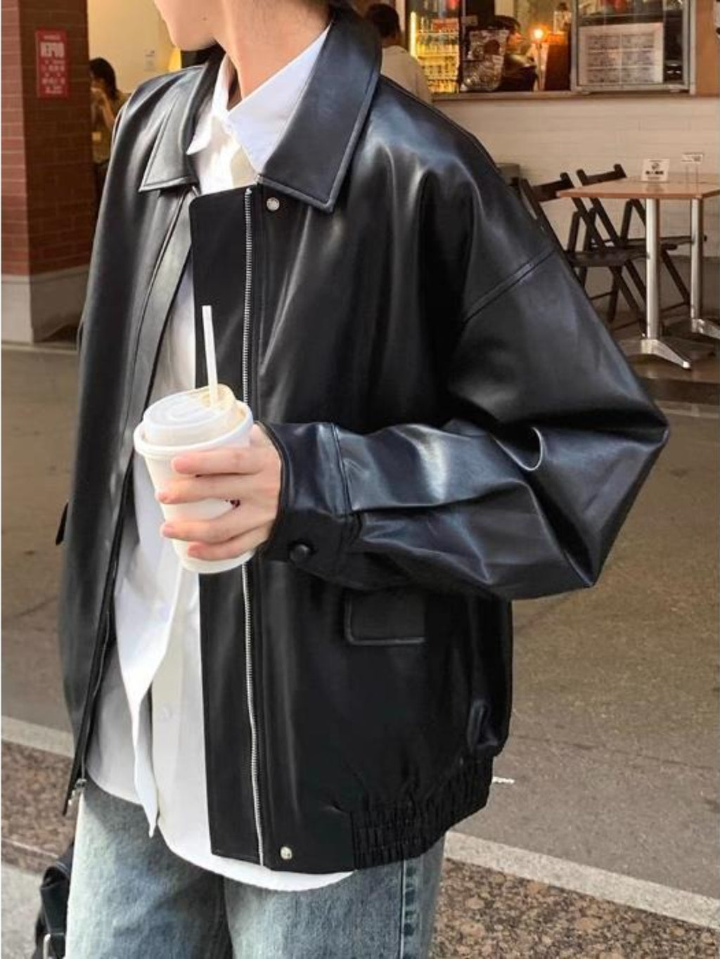 Women's Retro Motorcycle Jacket - Matte Black PU Leather Coat, Petite-Friendly Loose Fit with Side Pockets, Machine Washable Fall\u002FWinter Outerwear for Everyday & special Occasions