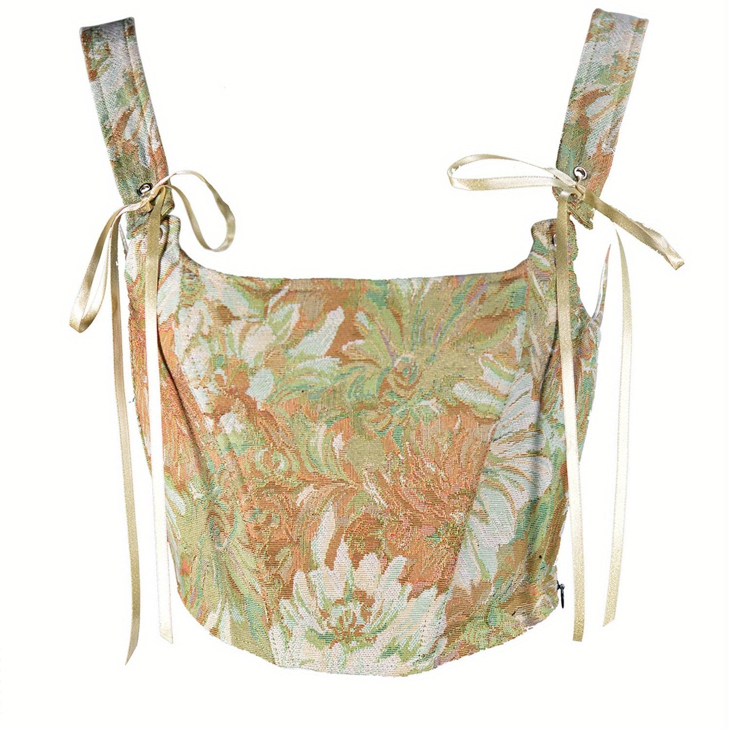1pc Elegant Off-Shoulder Corset Tank Top for Women - Polyester Knit Fabric, All-Season Floral Slingback Vest with Tie Back Detail, Casual Summer Streetwear