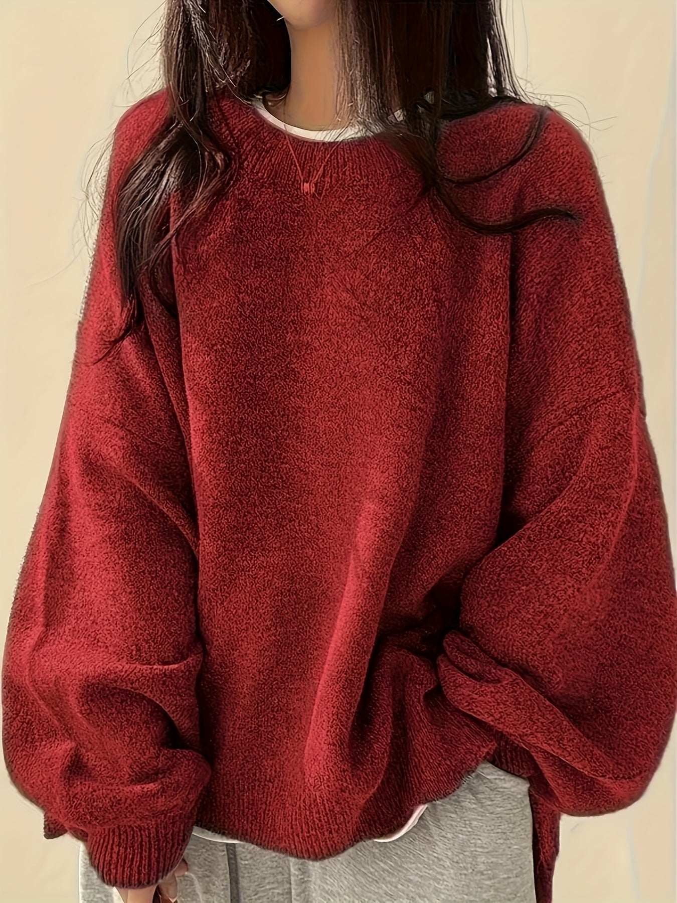 Women'S Casual Crew Neck Sweater with Side Slit - Soft Red Pullover, Long Sleeve, All-Season Comfort, Casual Wear | Side Slit Sweater | Construction, Sweater Dress