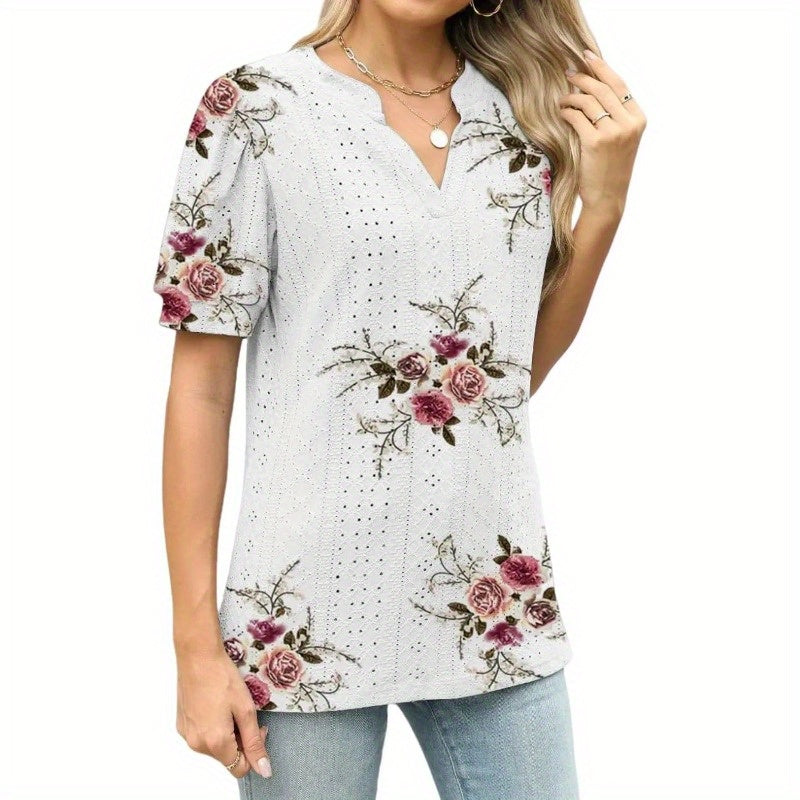 Womens Summer Tops V Neck Ruffle Sleeve Blouses Short Sleeve Casual Tops T-Shirts