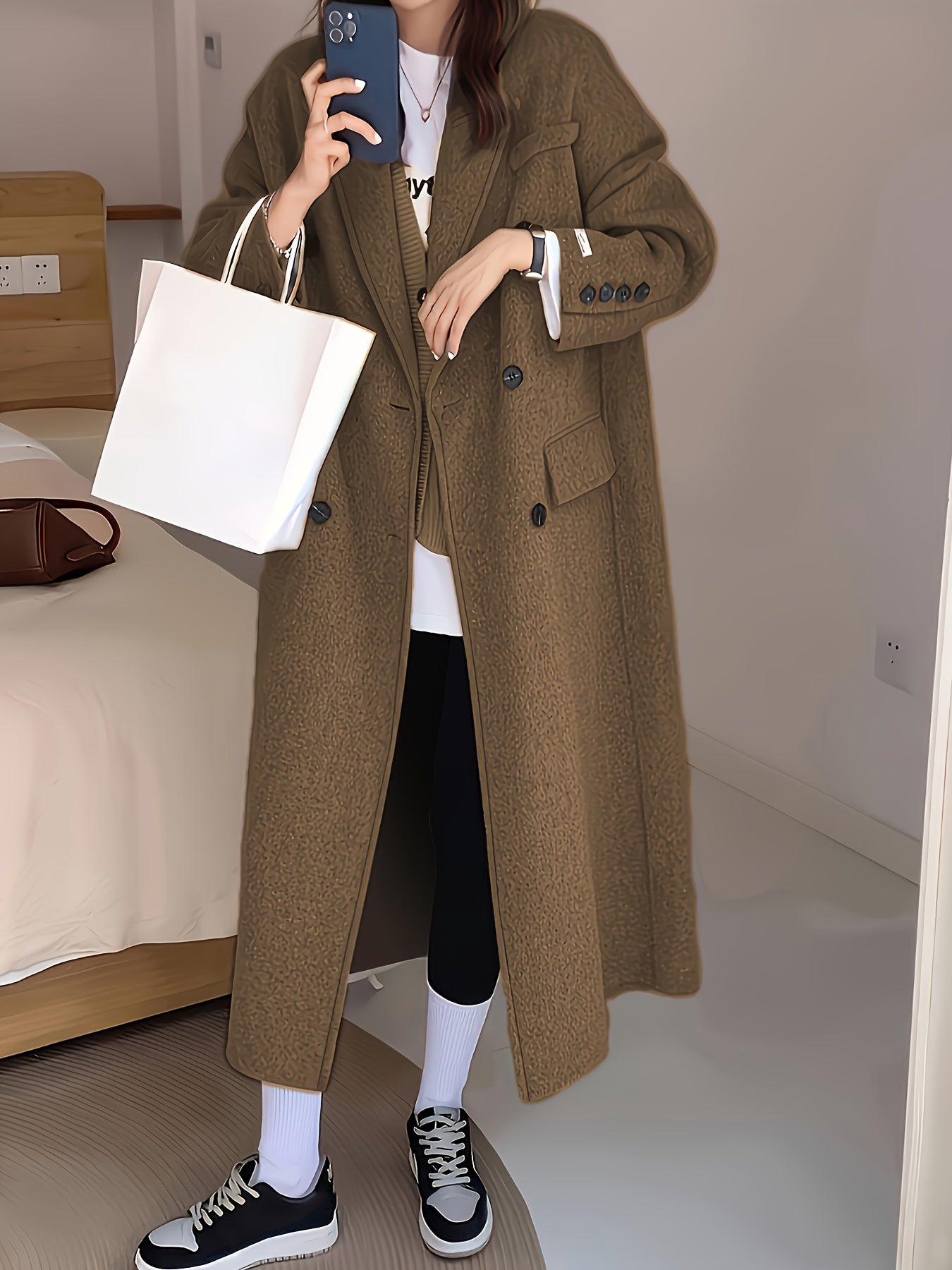 Autumn\Winter Casual Double-Breasted Over-the-Knee Long Coat, Seasonal Fashion, Autumn Coat, Classic Style, Elegant Design, Structured Fit, Nonstretch Fabric, Outerwear Piece, Kneelength Jacket, Daily Wear, Fashion Lovers