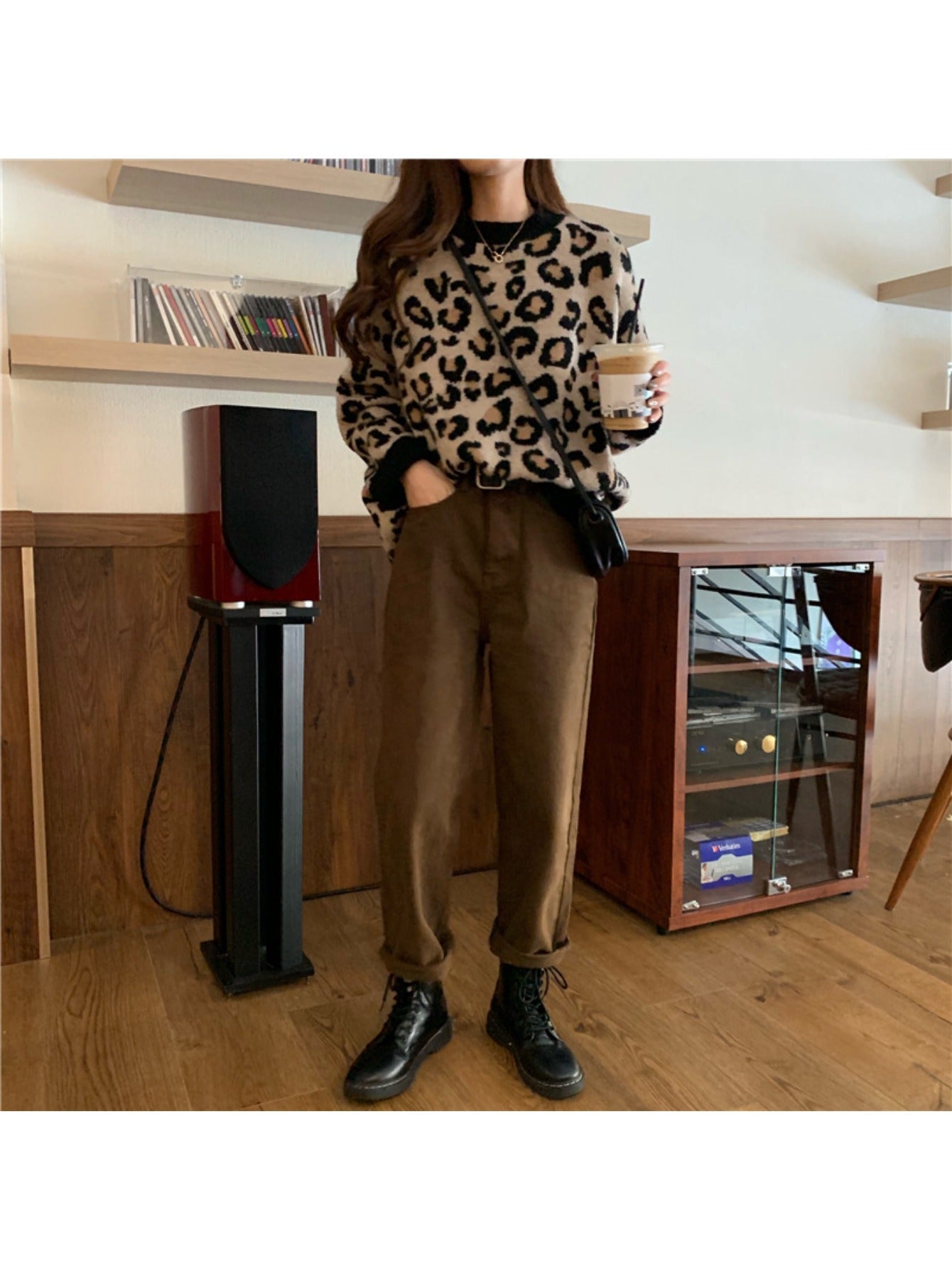 Women'S Leopard Print Sweater - Loose Fit Long Sleeve Pullover with Asymmetrical Hem, High-Stretch Round Neck Top for Spring\u002FFall, Casual Chic Style, Leopard Print Sweater