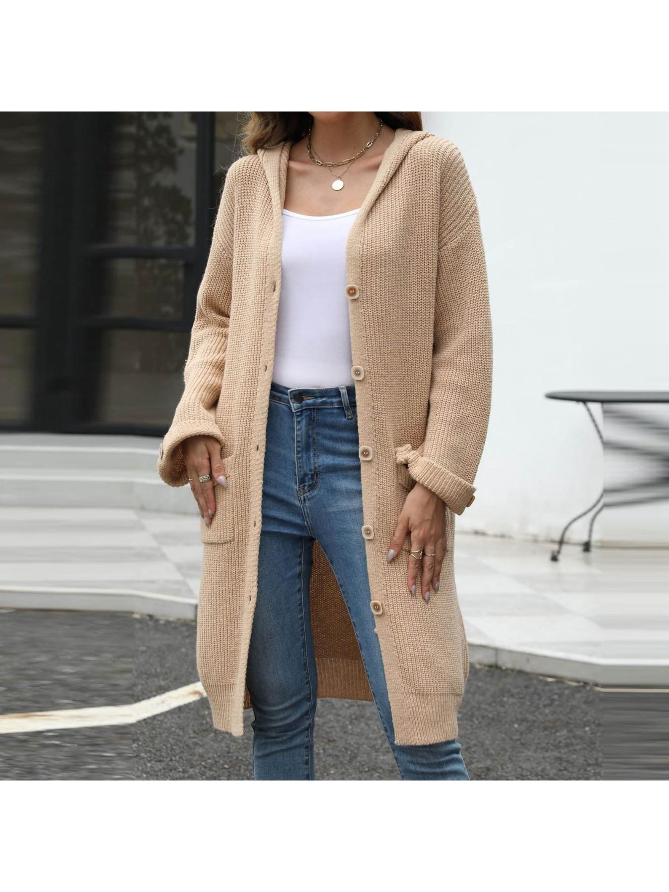 Women's V Neck Cardigan Loose Solid Color Sweater