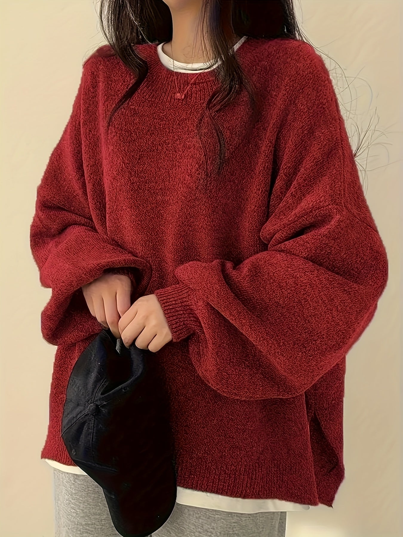 Women'S Casual Crew Neck Sweater with Side Slit - Soft Red Pullover, Long Sleeve, All-Season Comfort, Casual Wear | Side Slit Sweater | Construction, Sweater Dress