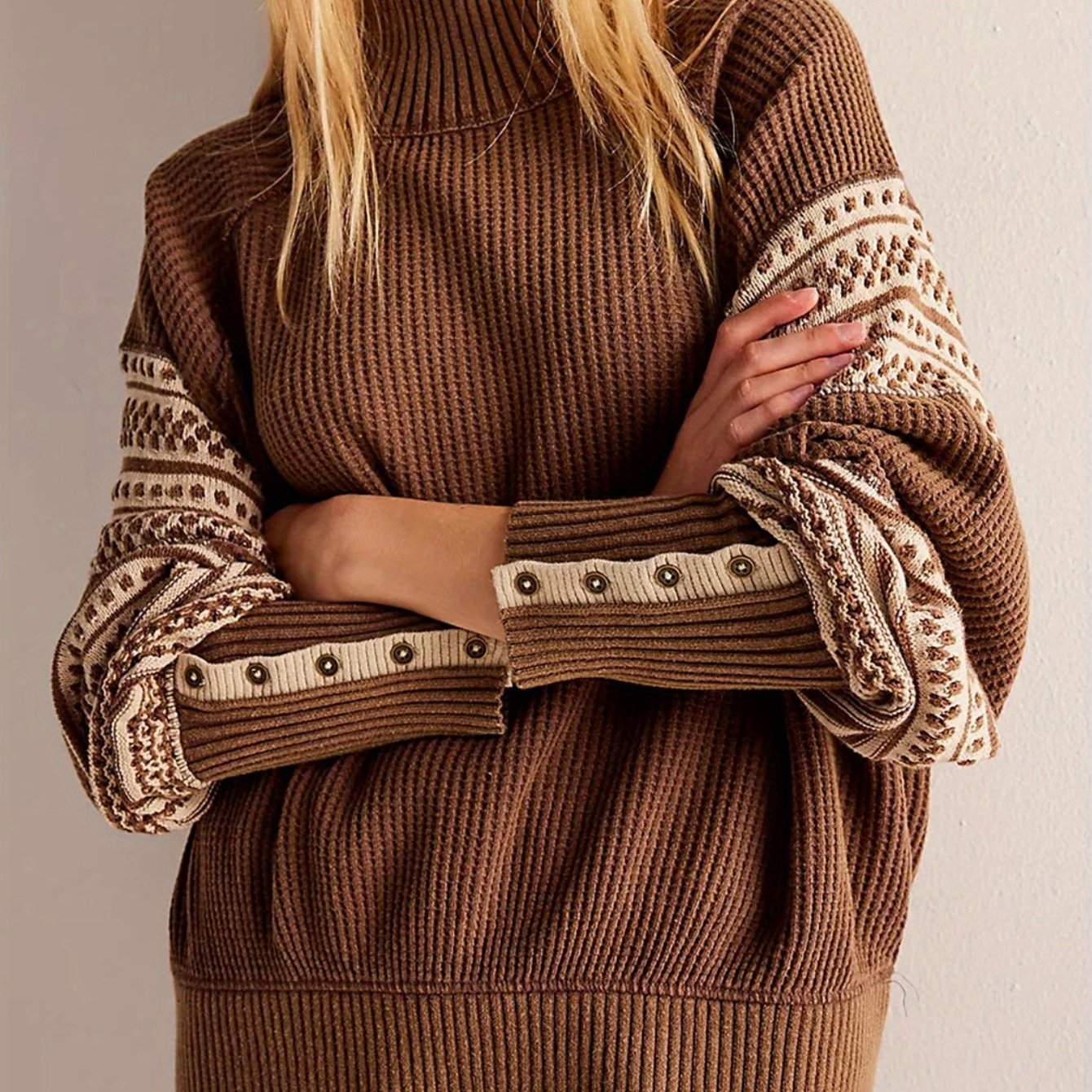 Women'S Color-Blocked Striped Sweater - Semi-High Neck Loose Fit Pullover with Ribbed Cuffs, All-Season Casual & Commuting Top, European-American Style H-Line Silhouette, Cute Sweater, Commuting Attire, Colorblock Design, Textured Fabric
