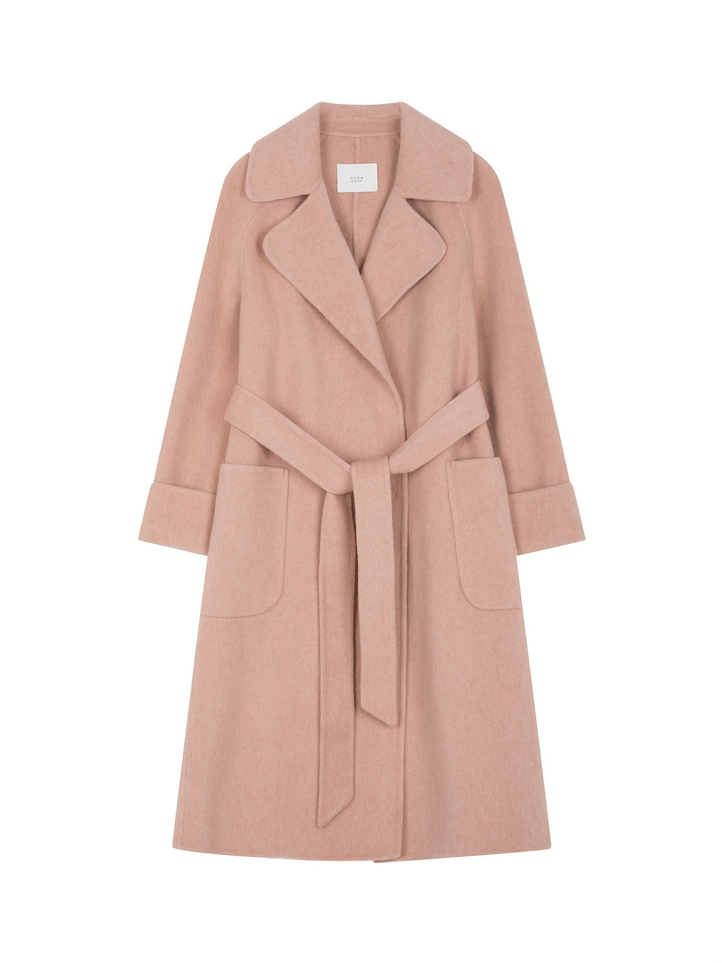 Women'S Wool Blend Long Trench Coat with Tie Waist, Solid Color, Regular Fit, H-Line Silhouette, Double-Breasted, Long Sleeve, Winter Season, Belted, No Padding, Straight Cut Sleeves