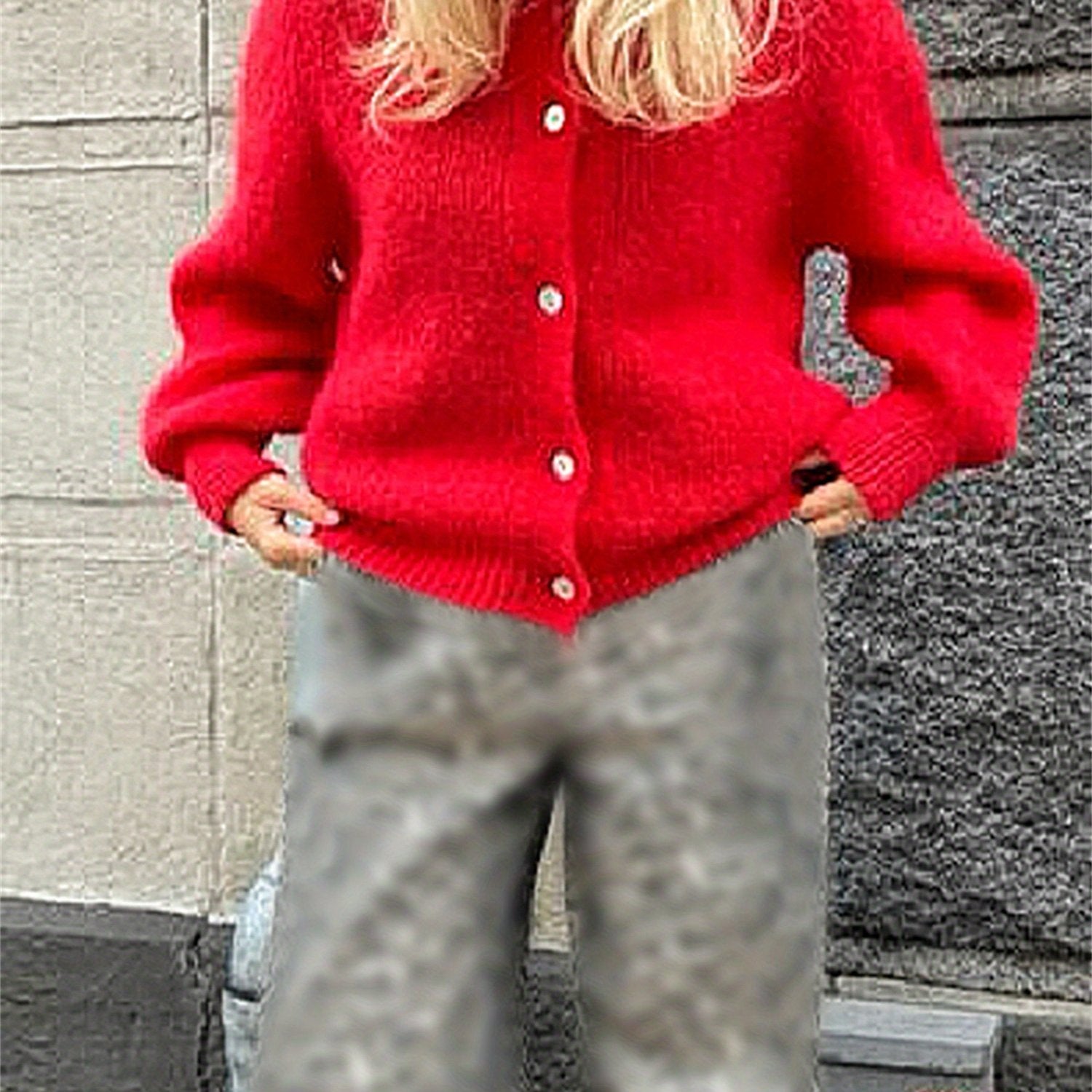 Women'S Solid Color Cardigan Fuzzy Long Sleeve Button Sweater Soft Knit Tops Outerwear