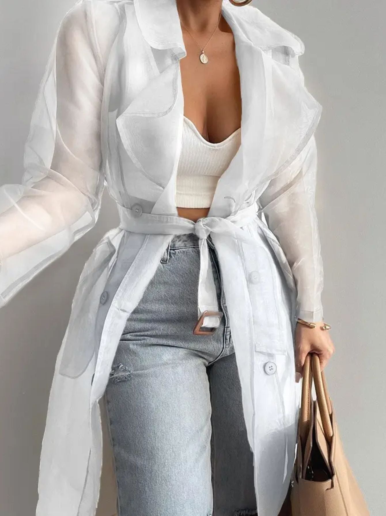 Women'S Elegant Solid Color Double-Breasted Belt Trench Coat Jacket - Long Sleeves, Button- Shirt, Spring Jacket with Golden Buttons, Casual Fashion Style, Regular Fit, Spring Jacket|Y2K Style Jacket|Durable Jacket