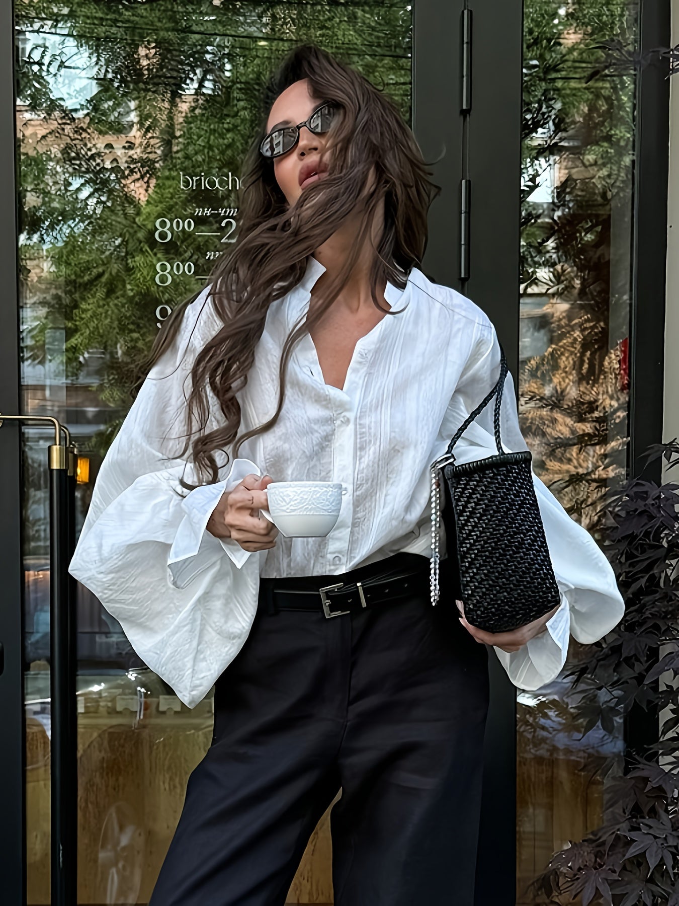Women'S Elegant Button-Front Blouse - Long Sleeve Shirt with Structured Collar, All-Season Office & Everyday Blouse for Women, Chic Workplace & Casual Outfits, Versatile Clothing, Sophisticated Design, Durable Fabric, Buttonup Top, Fashion Lovers