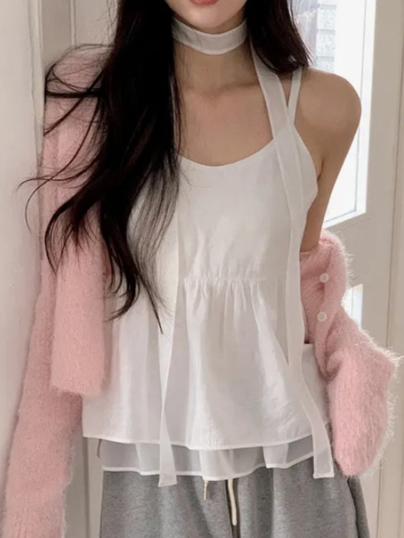 Y2K Women's Sleeveless Tie-Front Crop Top - Stretchy Polyester Vest with Ribbed Cuffs, Machine Washable Casual Streetwear for All-Season Layering