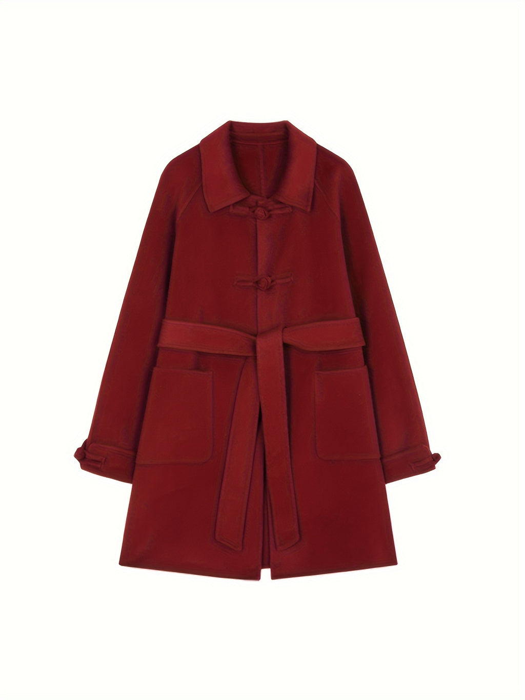100% Wool Red Double-Faced Coat - Stylish Belted Woolen Winter Coat for Women, Winter Outerwear | Stylish Red Coat | Belted Coat