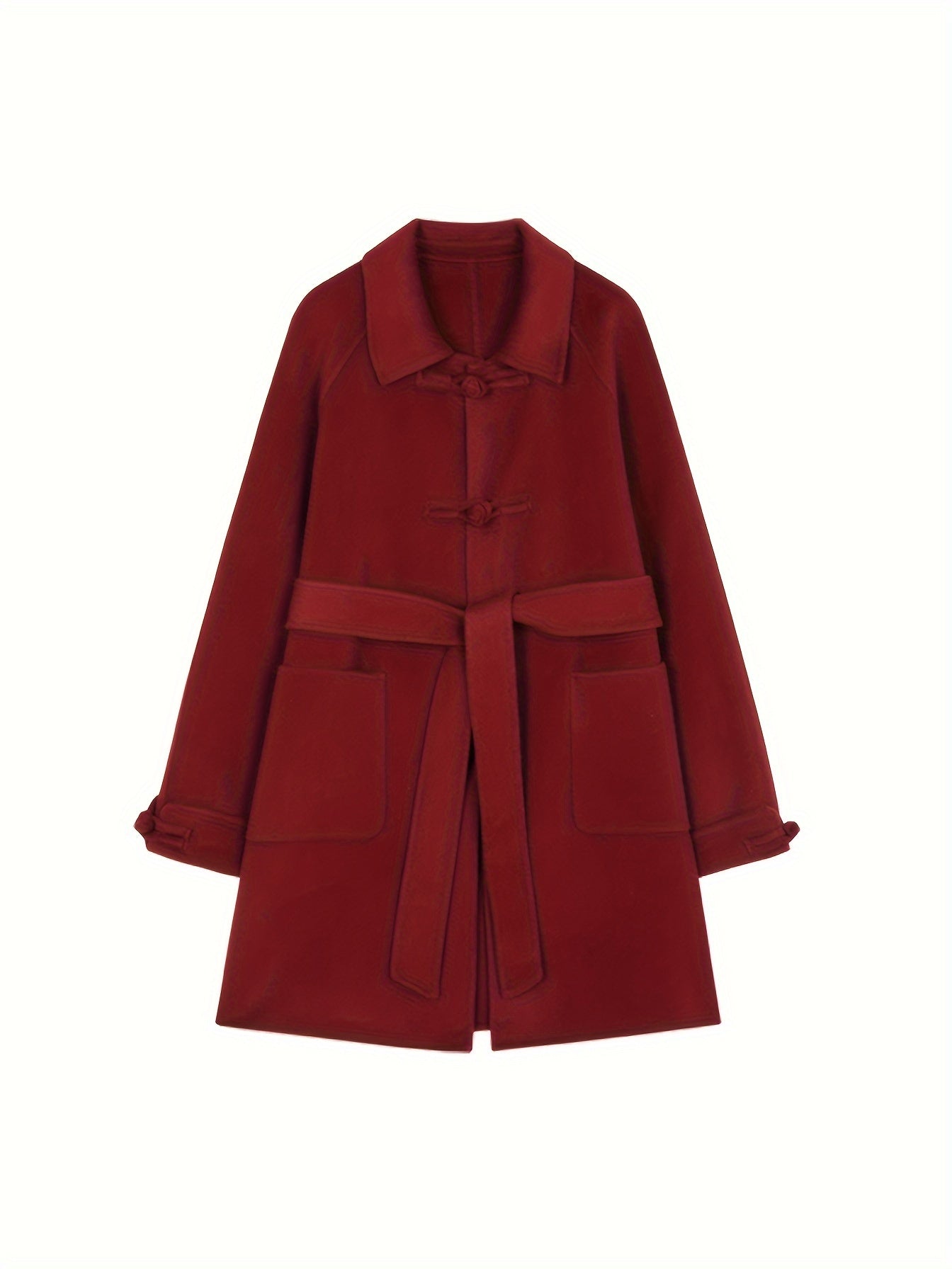 100% Wool Red Double-Faced Coat - Stylish Belted Woolen Winter Coat for Women, Winter Outerwear | Stylish Red Coat | Belted Coat