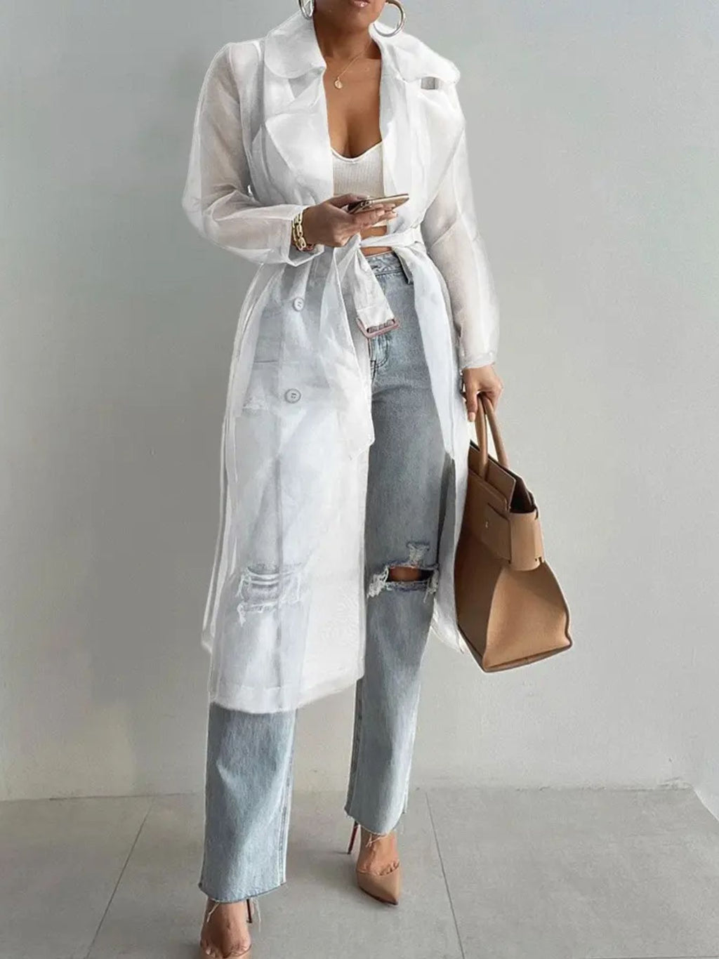 Women'S Elegant Solid Color Double-Breasted Belt Trench Coat Jacket - Long Sleeves, Button- Shirt, Spring Jacket with Golden Buttons, Casual Fashion Style, Regular Fit, Spring Jacket|Y2K Style Jacket|Durable Jacket