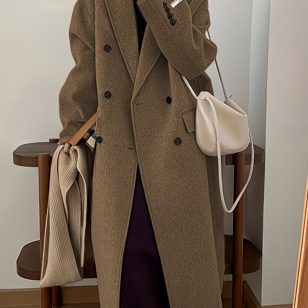 Autumn\Winter Casual Double-Breasted Over-the-Knee Long Coat, Seasonal Fashion, Autumn Coat, Classic Style, Elegant Design, Structured Fit, Nonstretch Fabric, Outerwear Piece, Kneelength Jacket, Daily Wear, Fashion Lovers