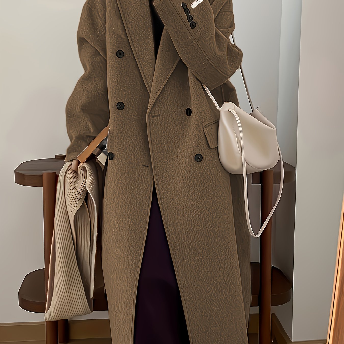 Autumn\Winter Casual Double-Breasted Over-the-Knee Long Coat, Seasonal Fashion, Autumn Coat, Classic Style, Elegant Design, Structured Fit, Nonstretch Fabric, Outerwear Piece, Kneelength Jacket, Daily Wear, Fashion Lovers