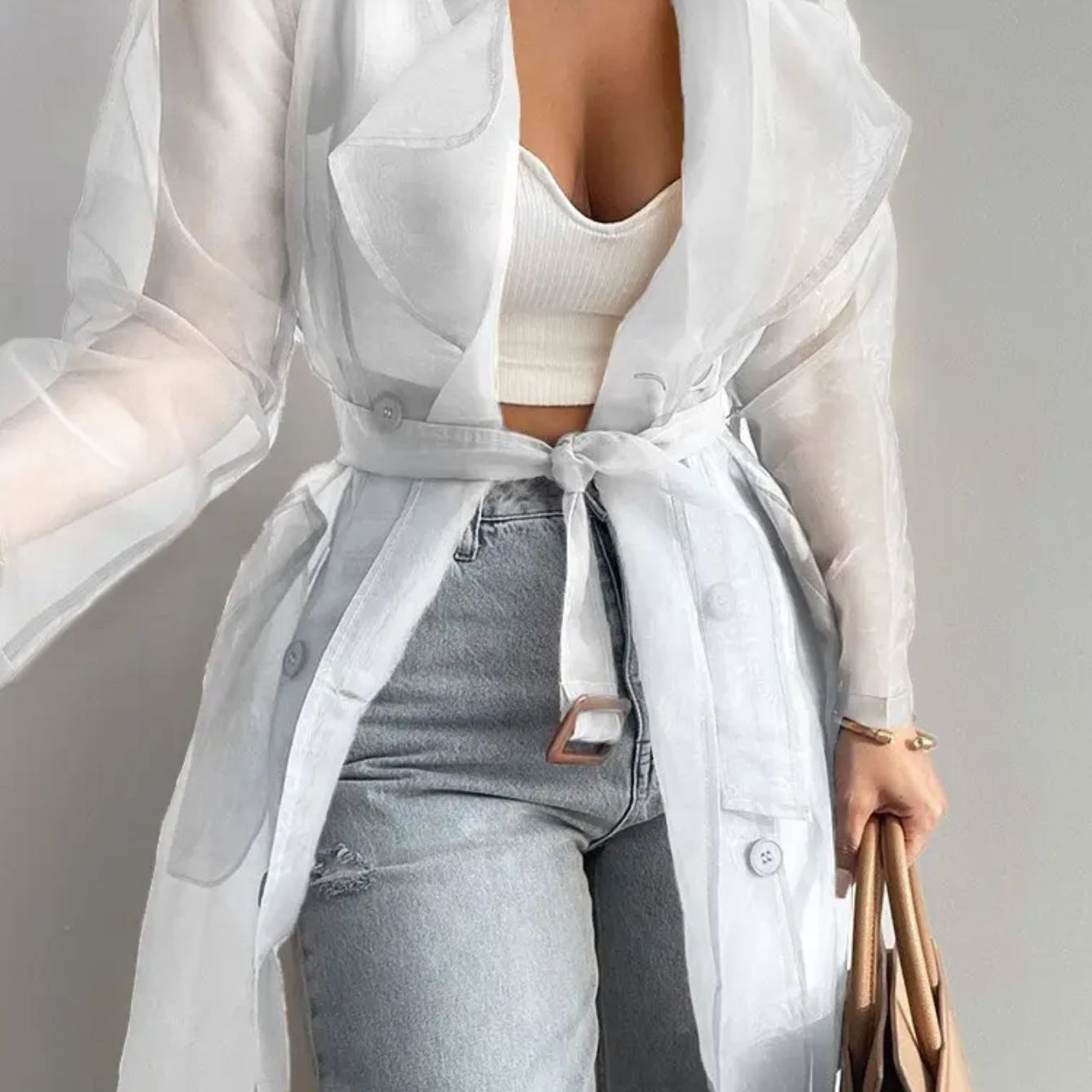 Women'S Elegant Solid Color Double-Breasted Belt Trench Coat Jacket - Long Sleeves, Button- Shirt, Spring Jacket with Golden Buttons, Casual Fashion Style, Regular Fit, Spring Jacket|Y2K Style Jacket|Durable Jacket