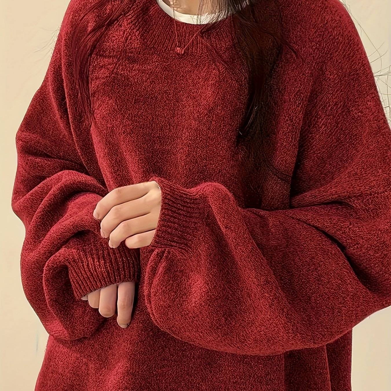 Women'S Casual Crew Neck Sweater with Side Slit - Soft Red Pullover, Long Sleeve, All-Season Comfort, Casual Wear | Side Slit Sweater | Construction, Sweater Dress