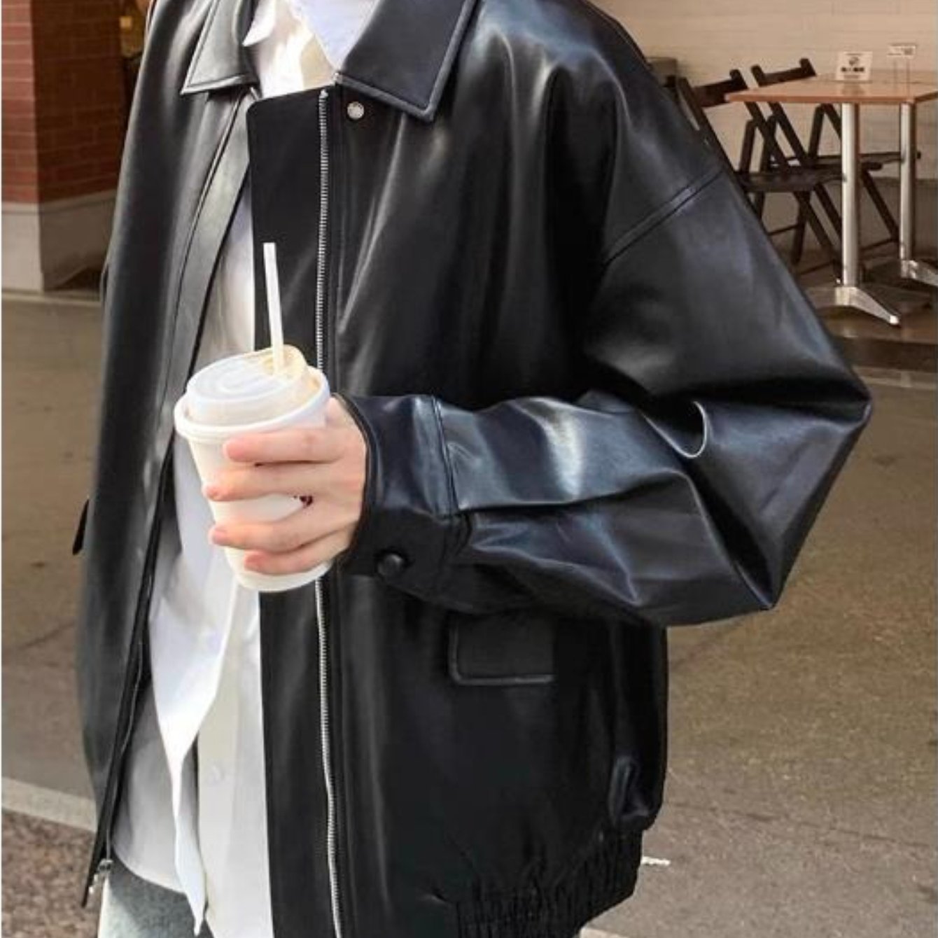 Women's Retro Motorcycle Jacket - Matte Black PU Leather Coat, Petite-Friendly Loose Fit with Side Pockets, Machine Washable Fall\u002FWinter Outerwear for Everyday & special Occasions