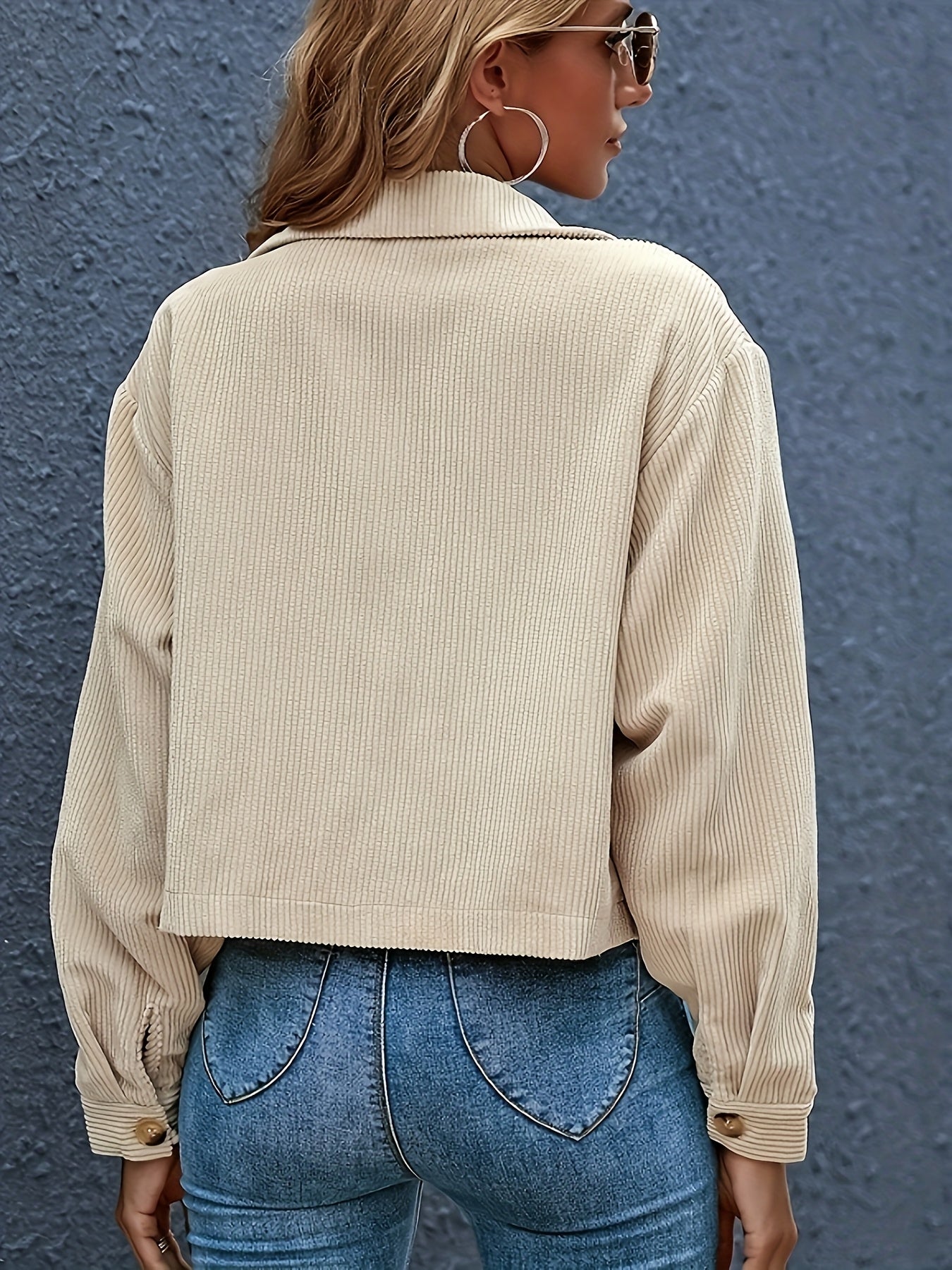 Women'S Stylish Short Corduroy Jacket With Loose Long Sleeves