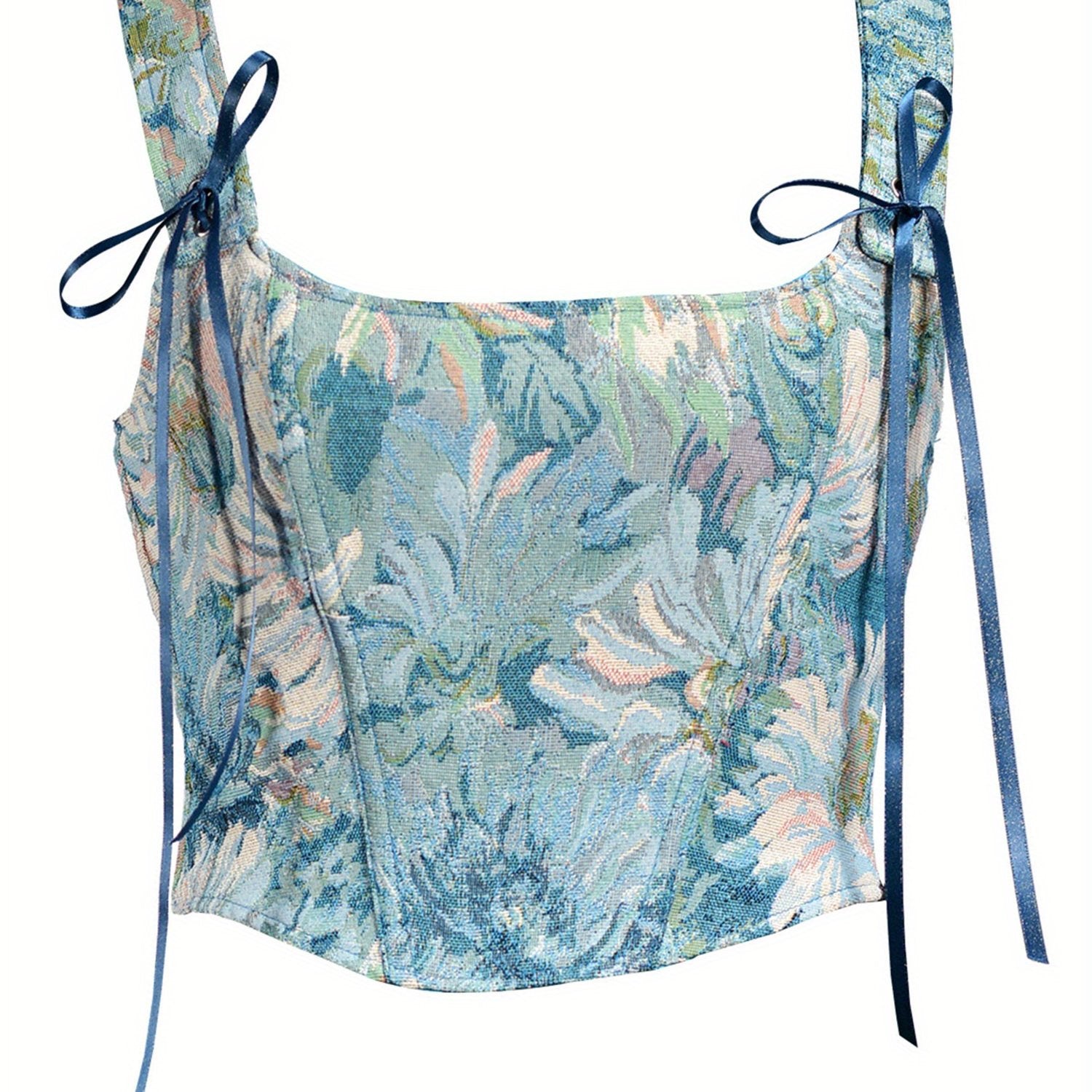 1pc Elegant Off-Shoulder Corset Tank Top for Women - Polyester Knit Fabric, All-Season Floral Slingback Vest with Tie Back Detail, Casual Summer Streetwear