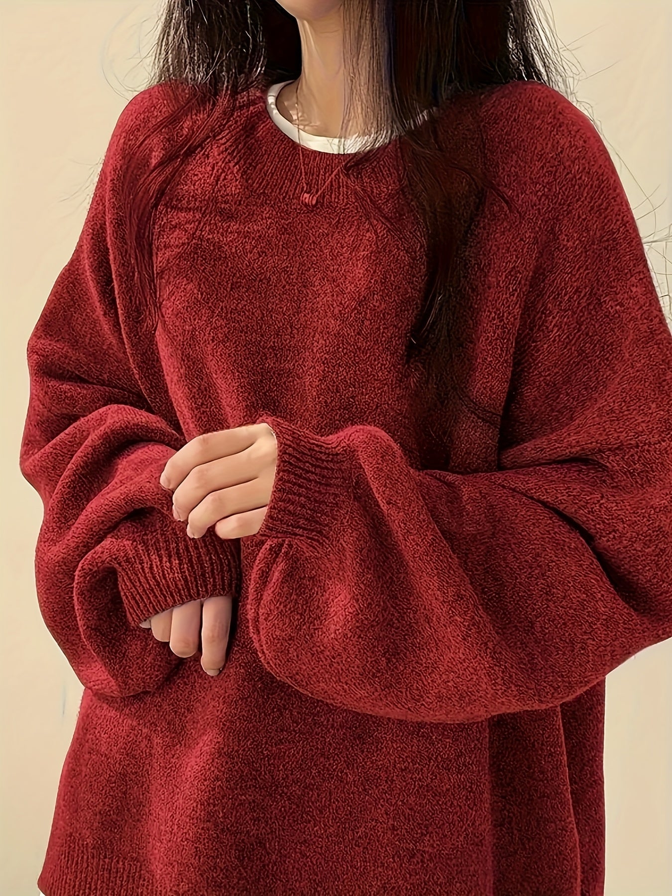 Women'S Casual Crew Neck Sweater with Side Slit - Soft Red Pullover, Long Sleeve, All-Season Comfort, Casual Wear | Side Slit Sweater | Construction, Sweater Dress