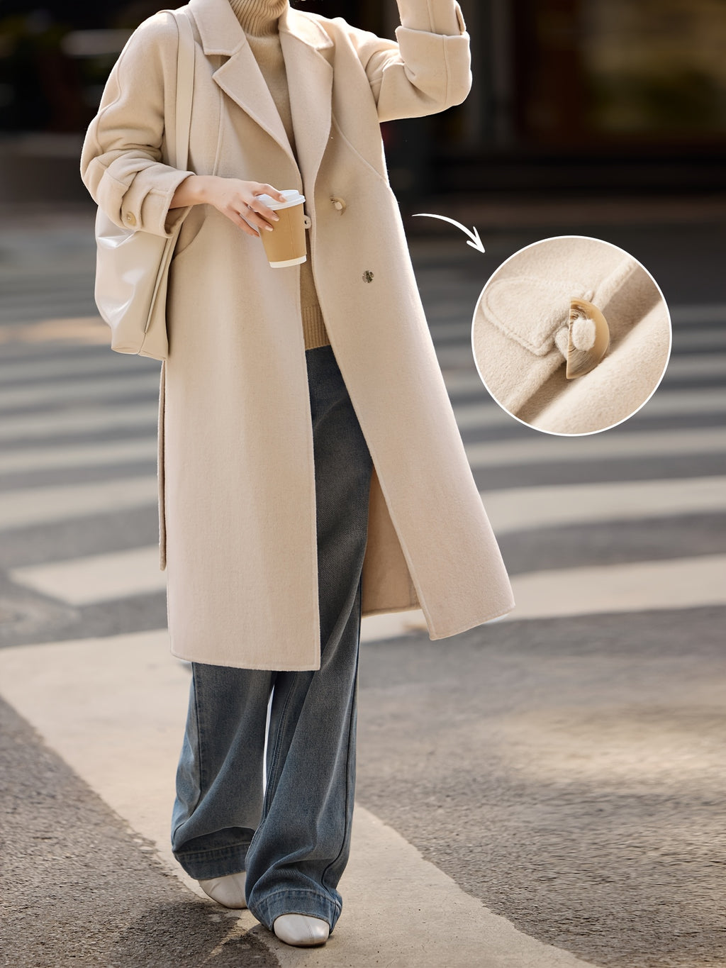 Long Autumn and Winter Double-sided Wool Coat with Elegant Suit Collar for Women
