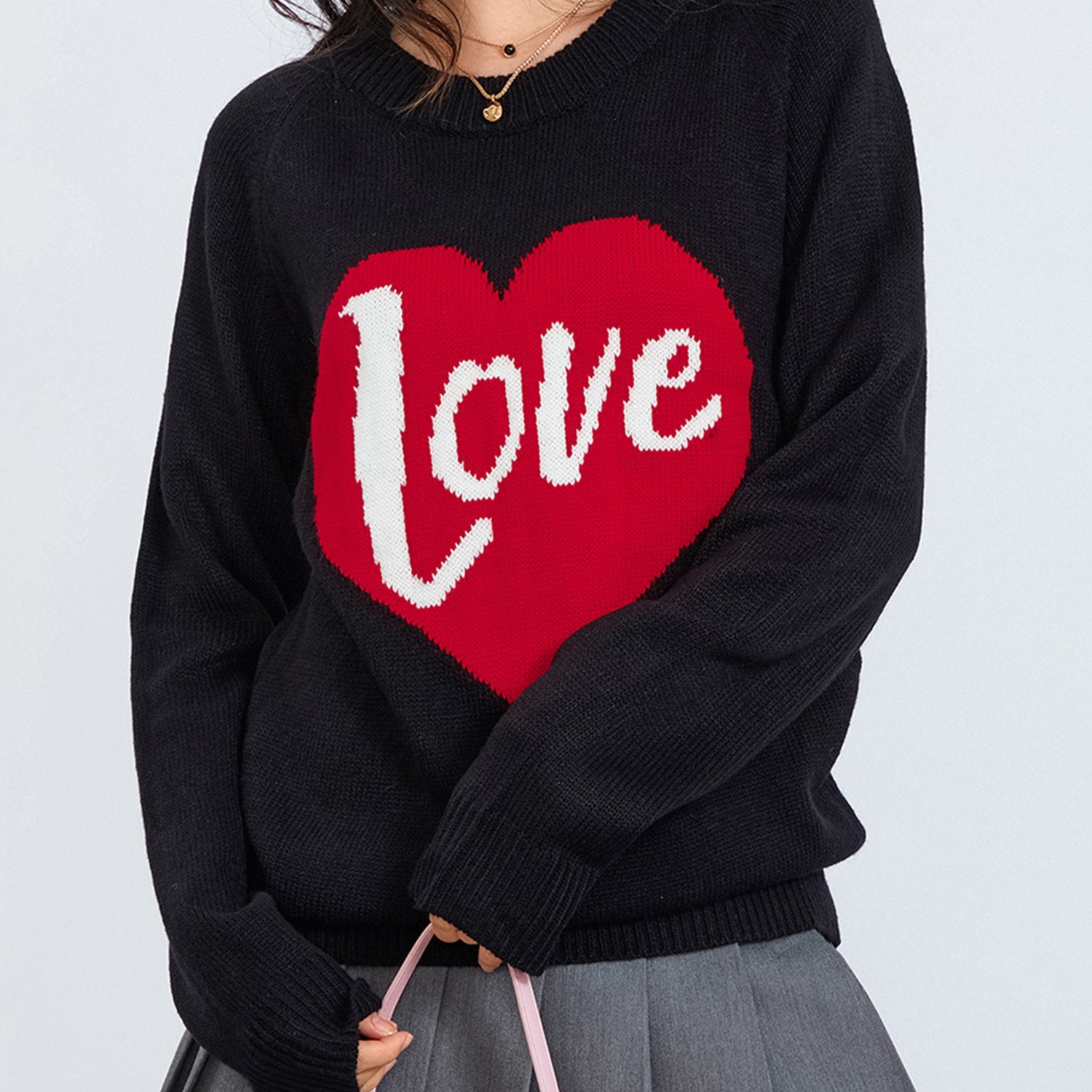 1pc Vintage Style Women'S Knit Sweater with Heart-Shaped \