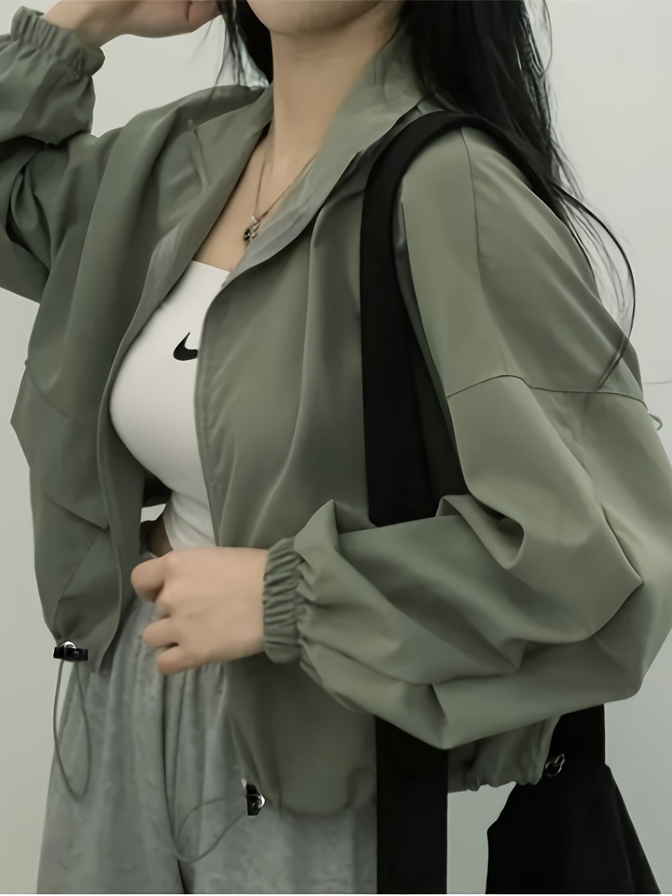 Women'S Lightweight Casual Windbreaker Jacket - Olive Green, Short Length, Zip-Up with Drawstring Hood, Long Sleeves, Perfect for Spring\u002FFall Outings, Spring Outerwear | Casual Style Jacket | Zippered Jacket, Windbreaker