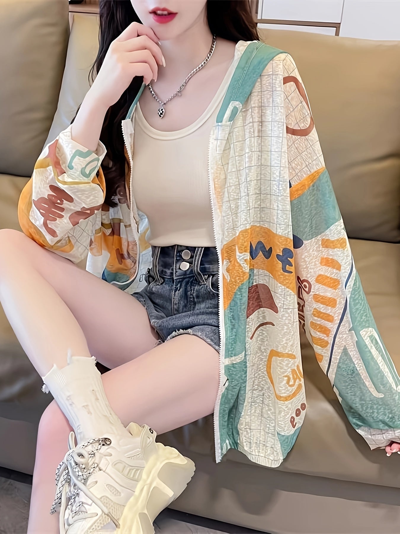 Fashionable breathable and high-end clothes for women in summer new hooded casual mid-length thin jacket beautiful clothes
