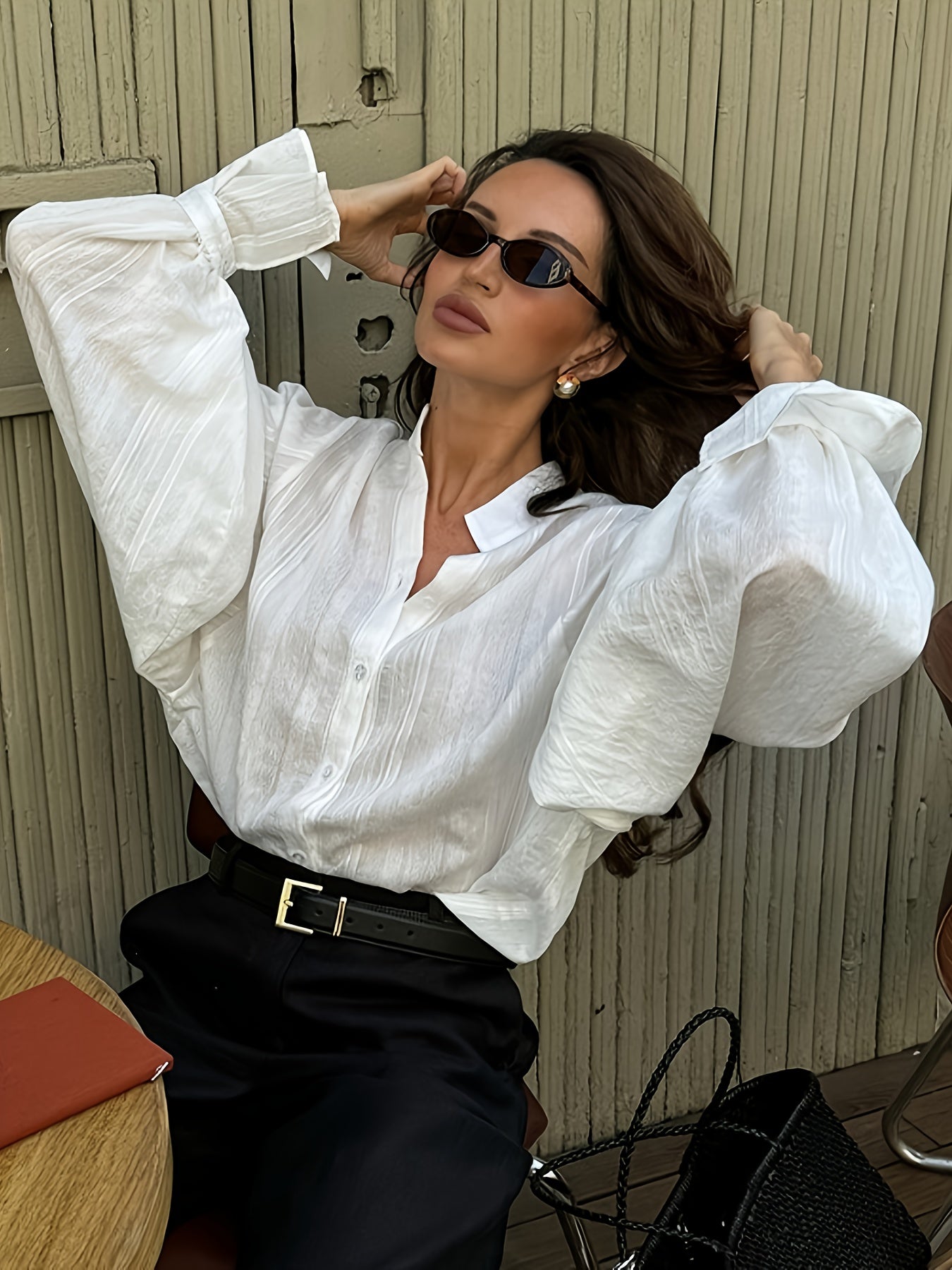 Women'S Elegant Button-Front Blouse - Long Sleeve Shirt with Structured Collar, All-Season Office & Everyday Blouse for Women, Chic Workplace & Casual Outfits, Versatile Clothing, Sophisticated Design, Durable Fabric, Buttonup Top, Fashion Lovers